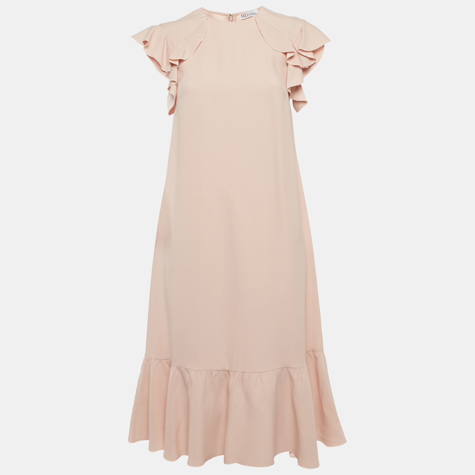 RED Valentino Light Pink Crepe Ruffle Mini Dress