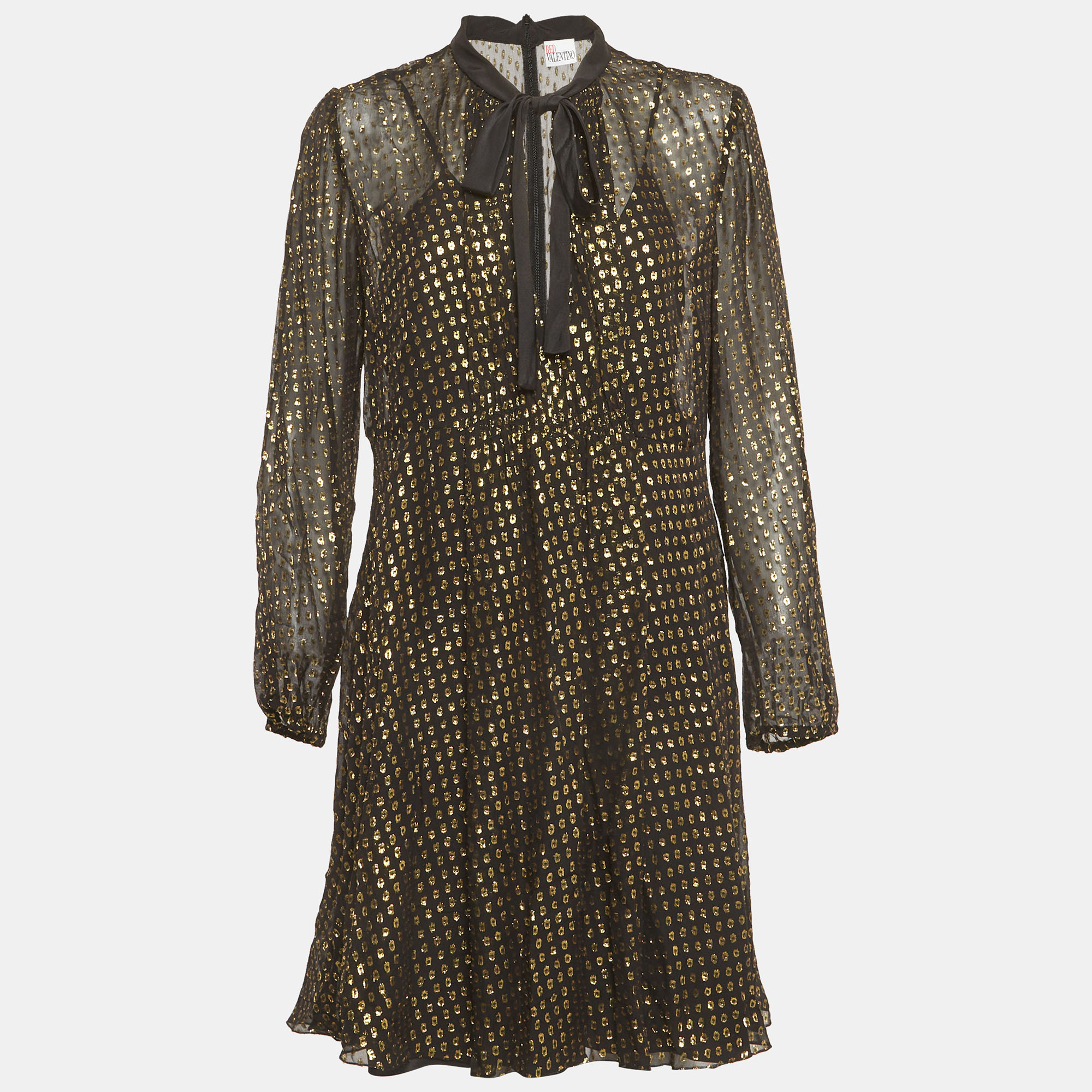 RED Valentino Black Fil Coupe Chiffon Short Dress