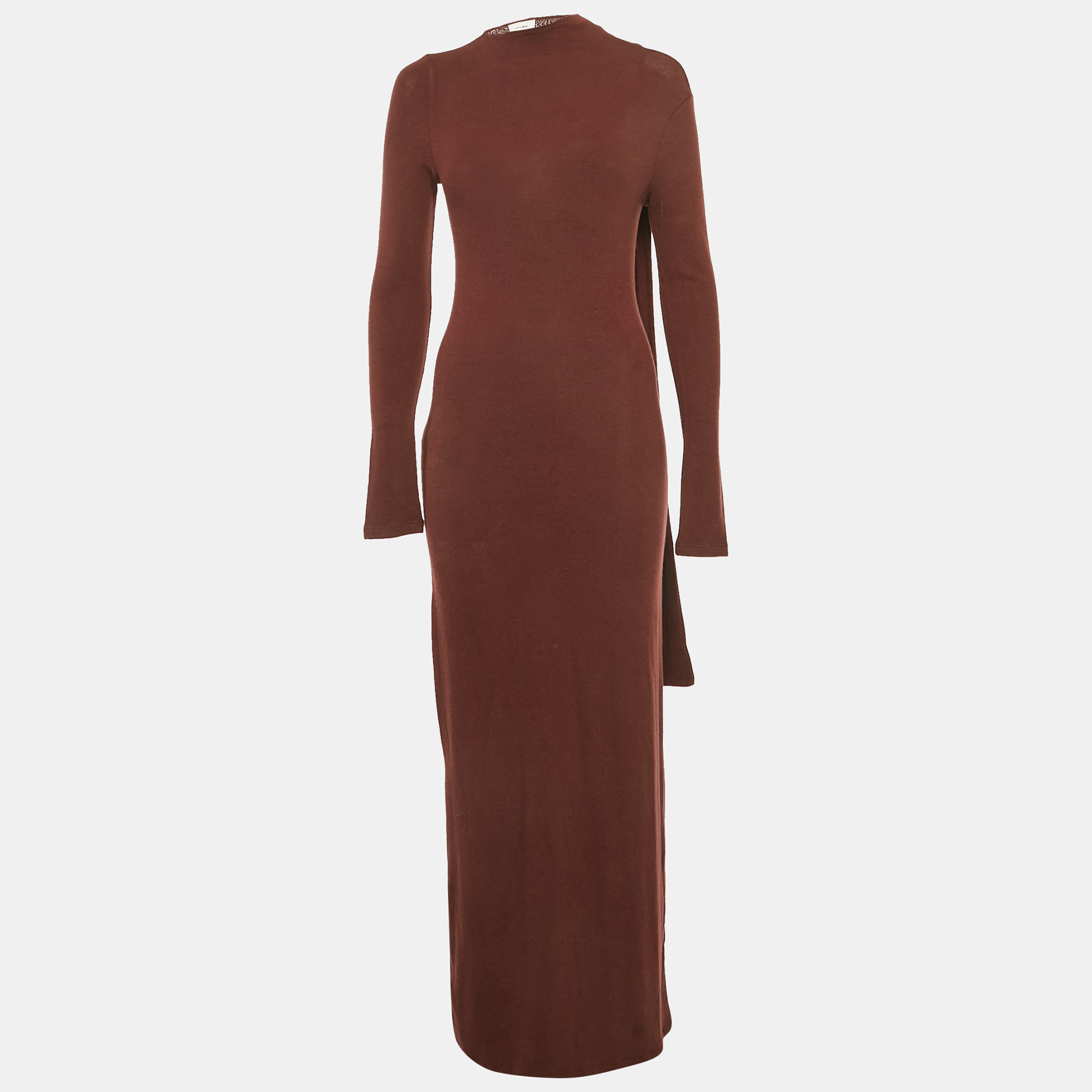 Reformation Dark Plum Knit Scarf Detail Maxi Dress