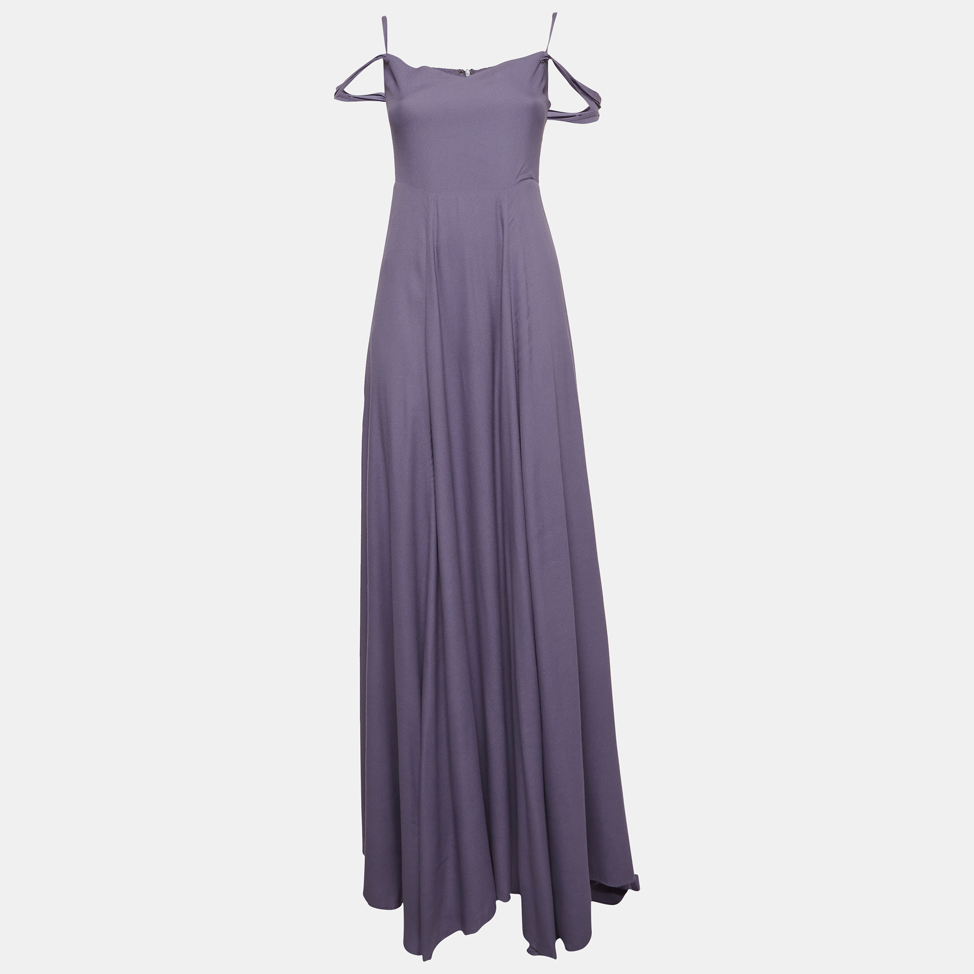 Reformation Purple Crepe Off-Shoulder Maxi Dress