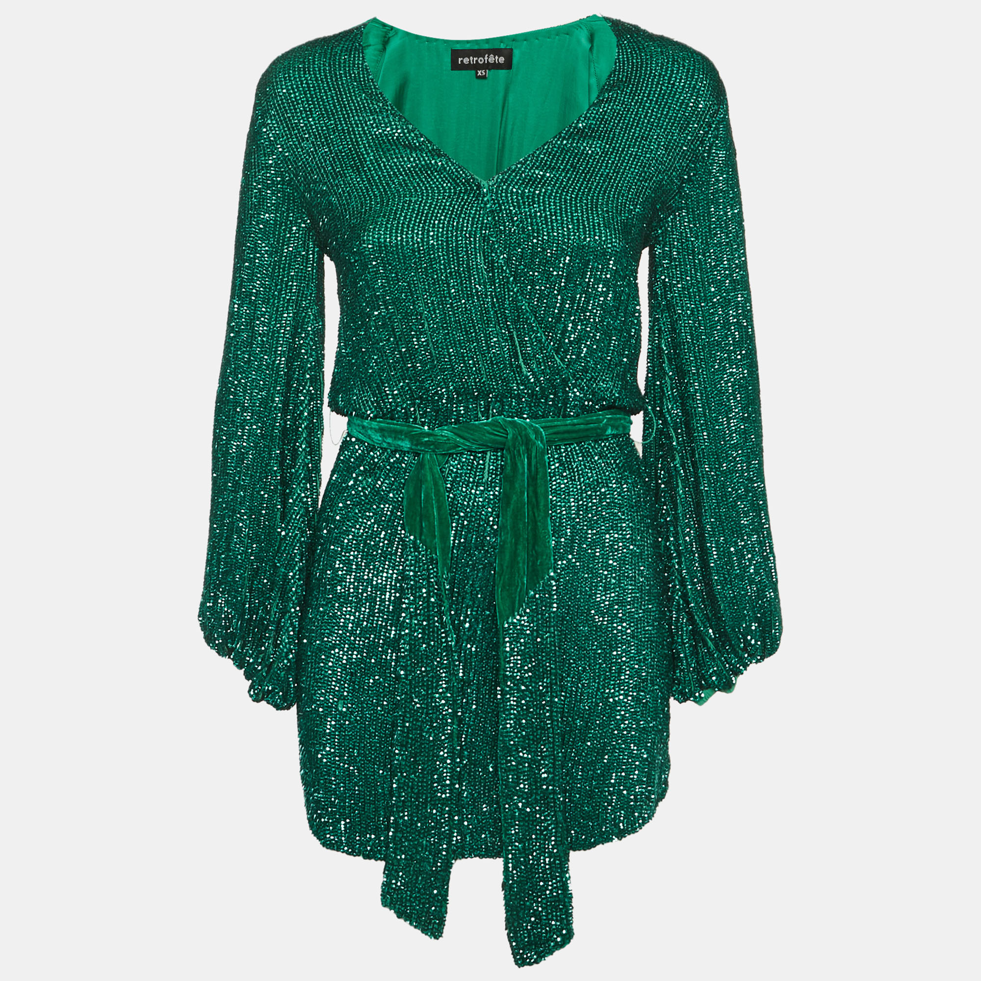 Retrofete Green Sequin Gabrielle Wrap Dress