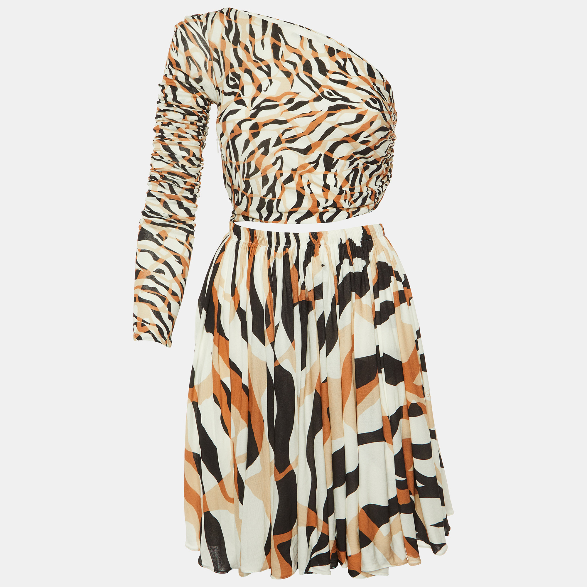 Roberto Cavalli White Macro Tiger Twiga Print Knit Cut-Out Mini Dress