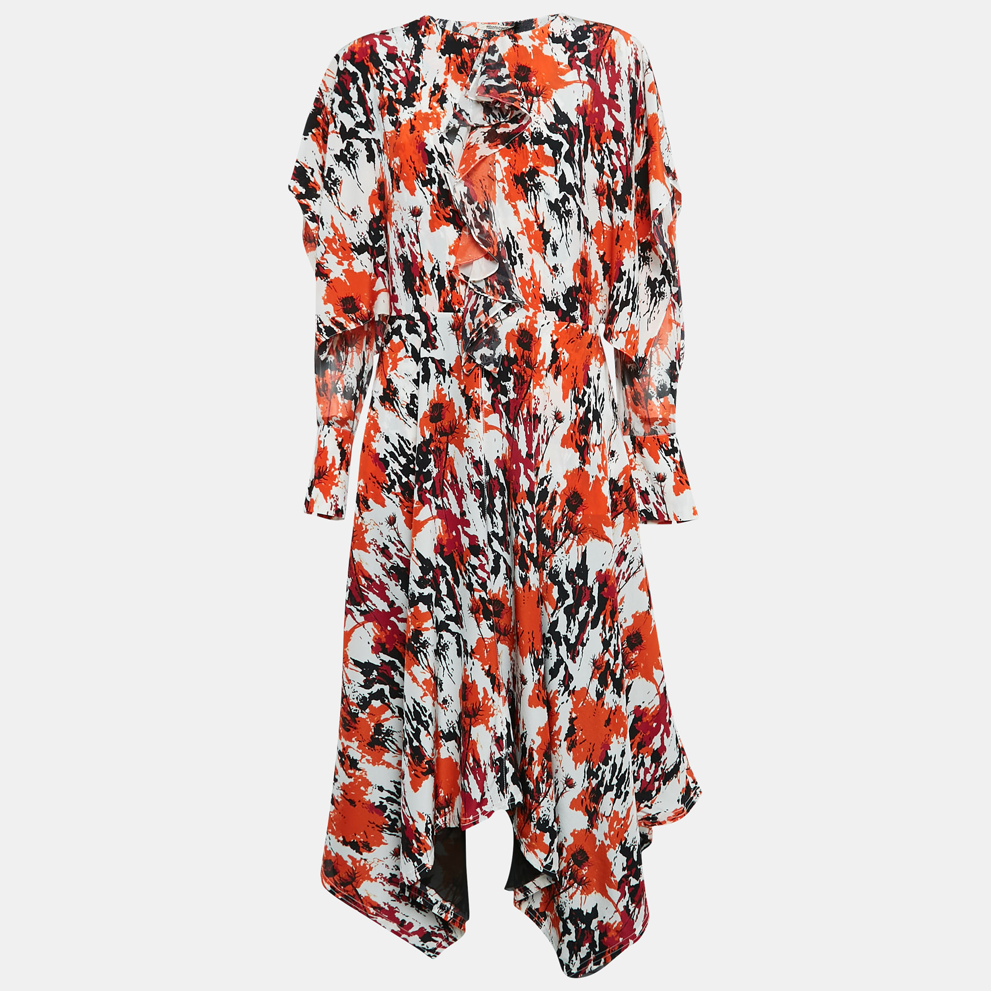 Roberto Cavalli Multicolor Silk Asymmetric Midi Dress