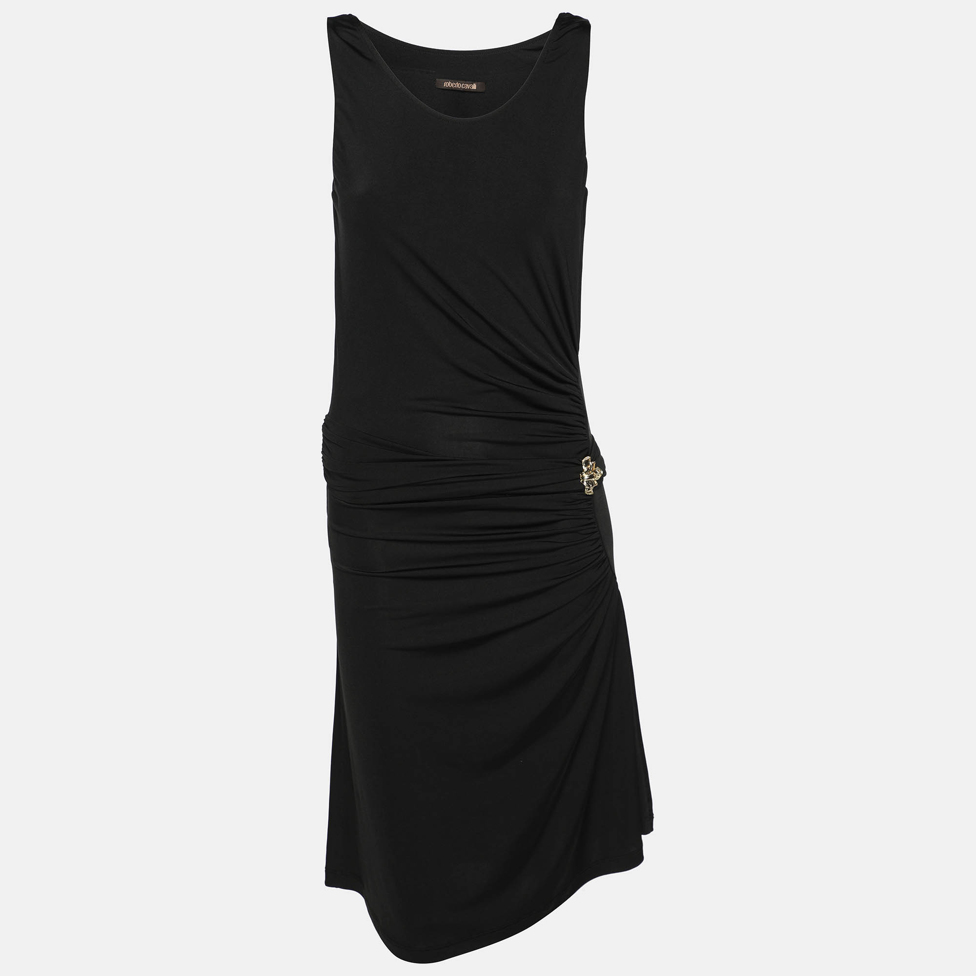 Roberto Cavalli Black Stretch Fabric Embellished Dress