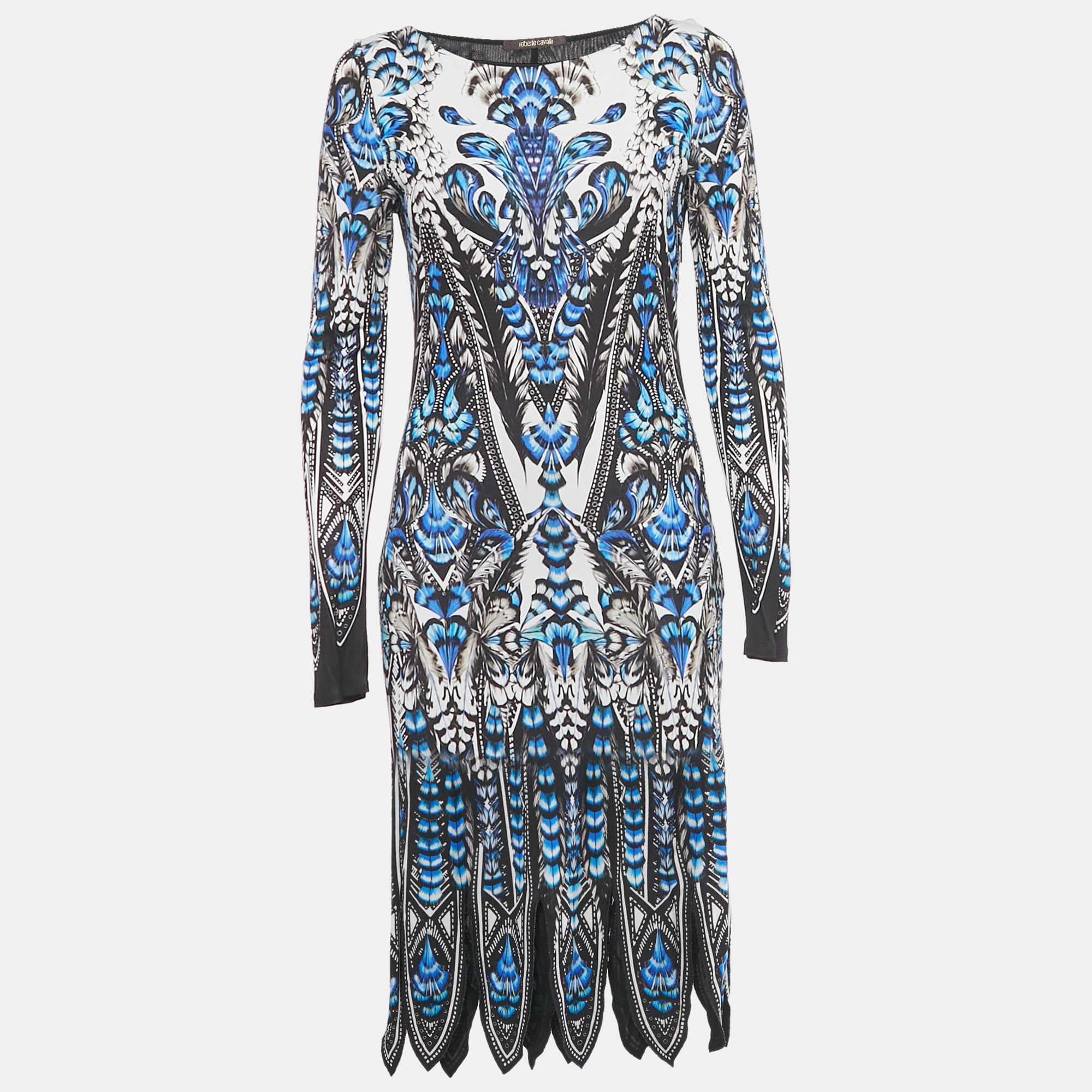Roberto Cavalli Blue Printed Jersey Long Sleeve Dress