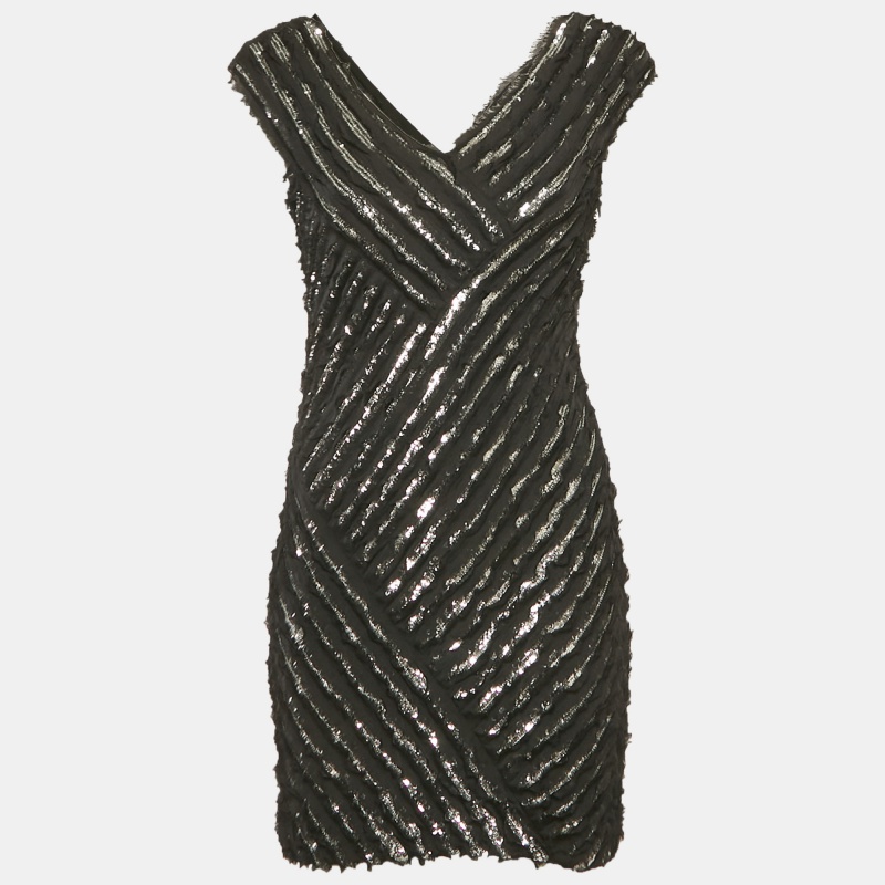 Roberto Cavalli Black Silk Sequin Mini Dress