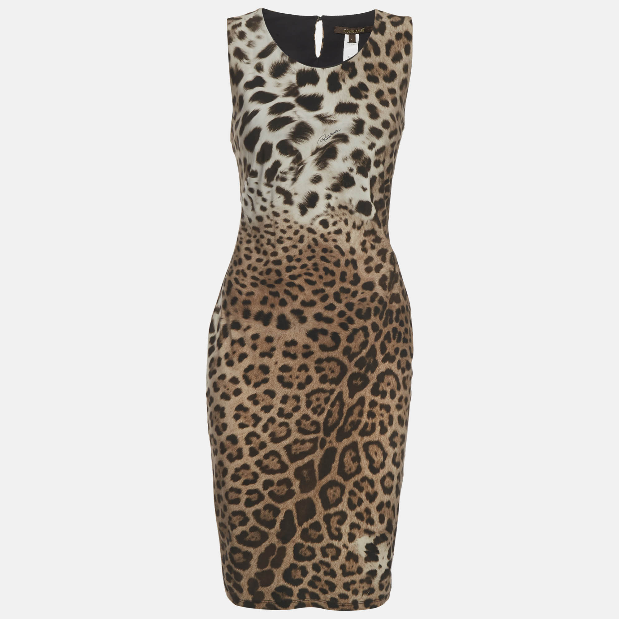 Roberto Cavalli GreyBeige Animal Printed Jersey Midi Dress