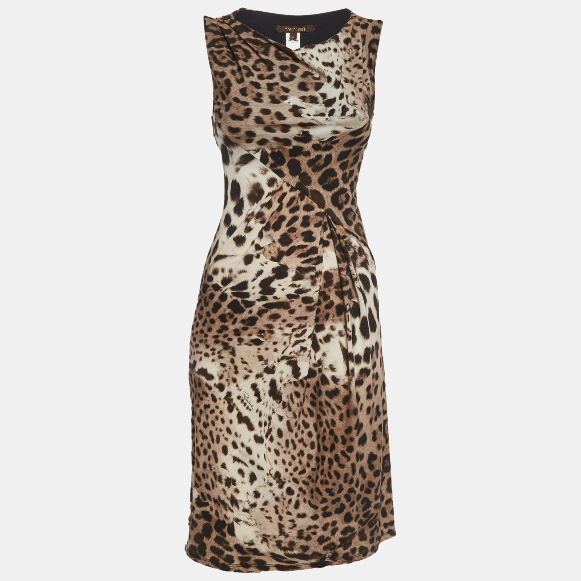 Roberto Cavalli Grey Printed Jersey Sleeveless Paneled Midi Dress