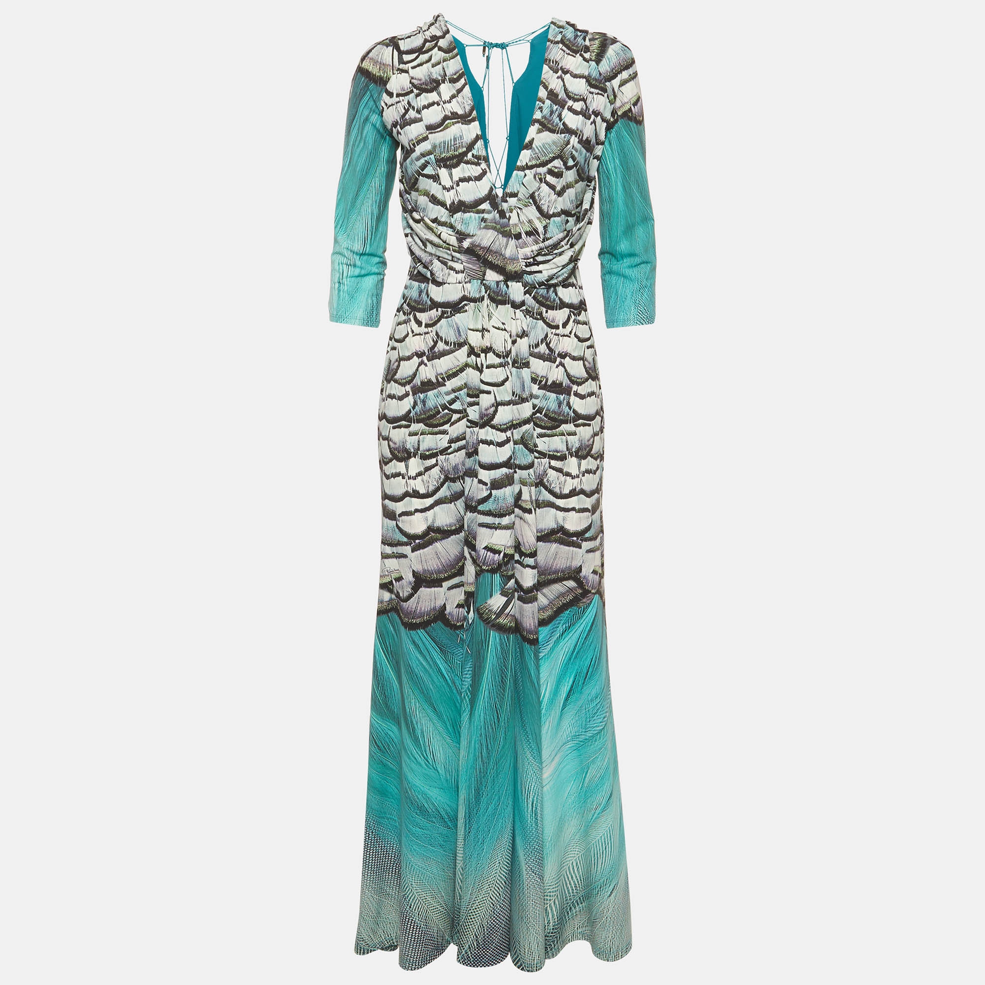 Roberto Cavalli Blue Printed Jersey Maxi Dress