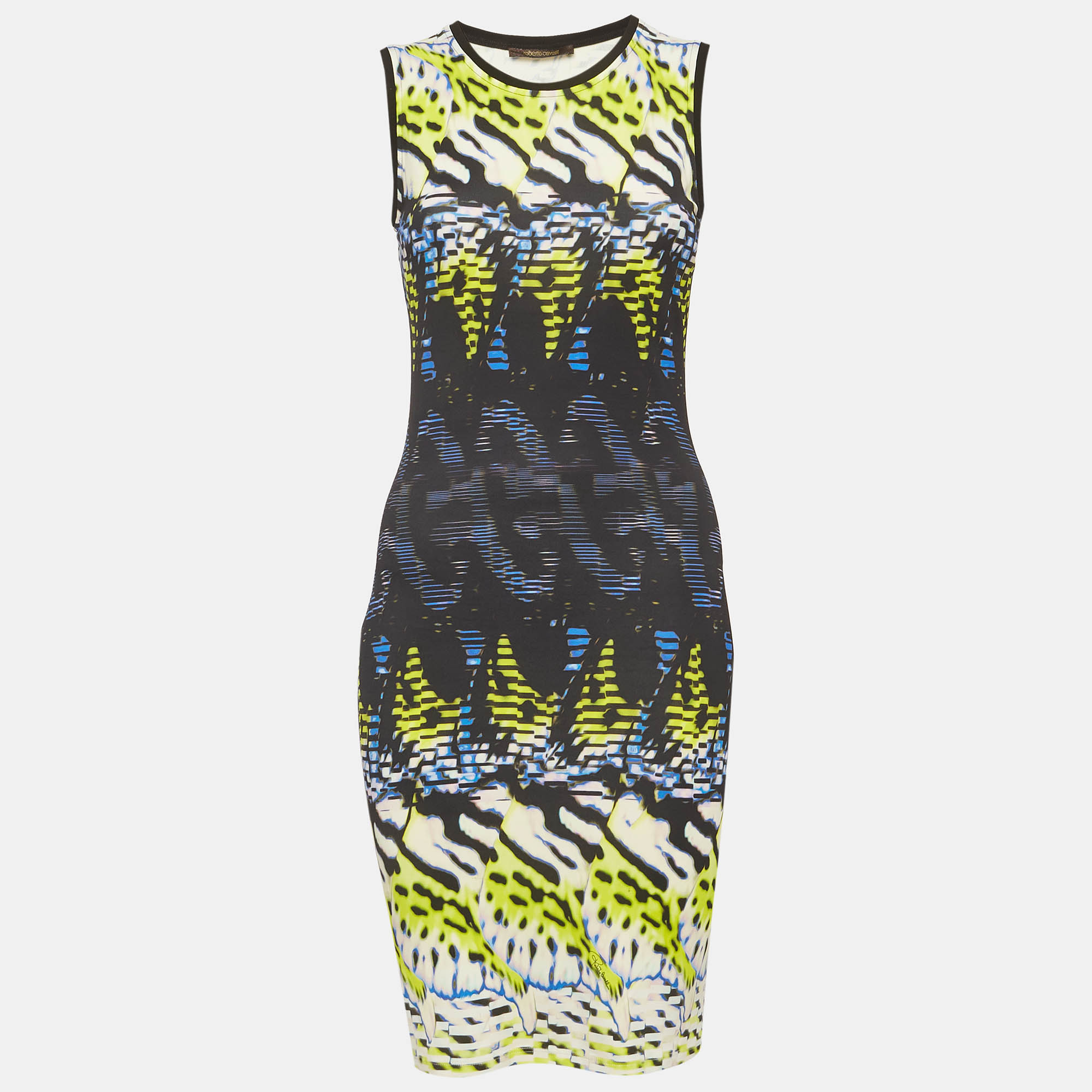 Roberto Cavalli YellowBlue Printed Jersey Mini Dress