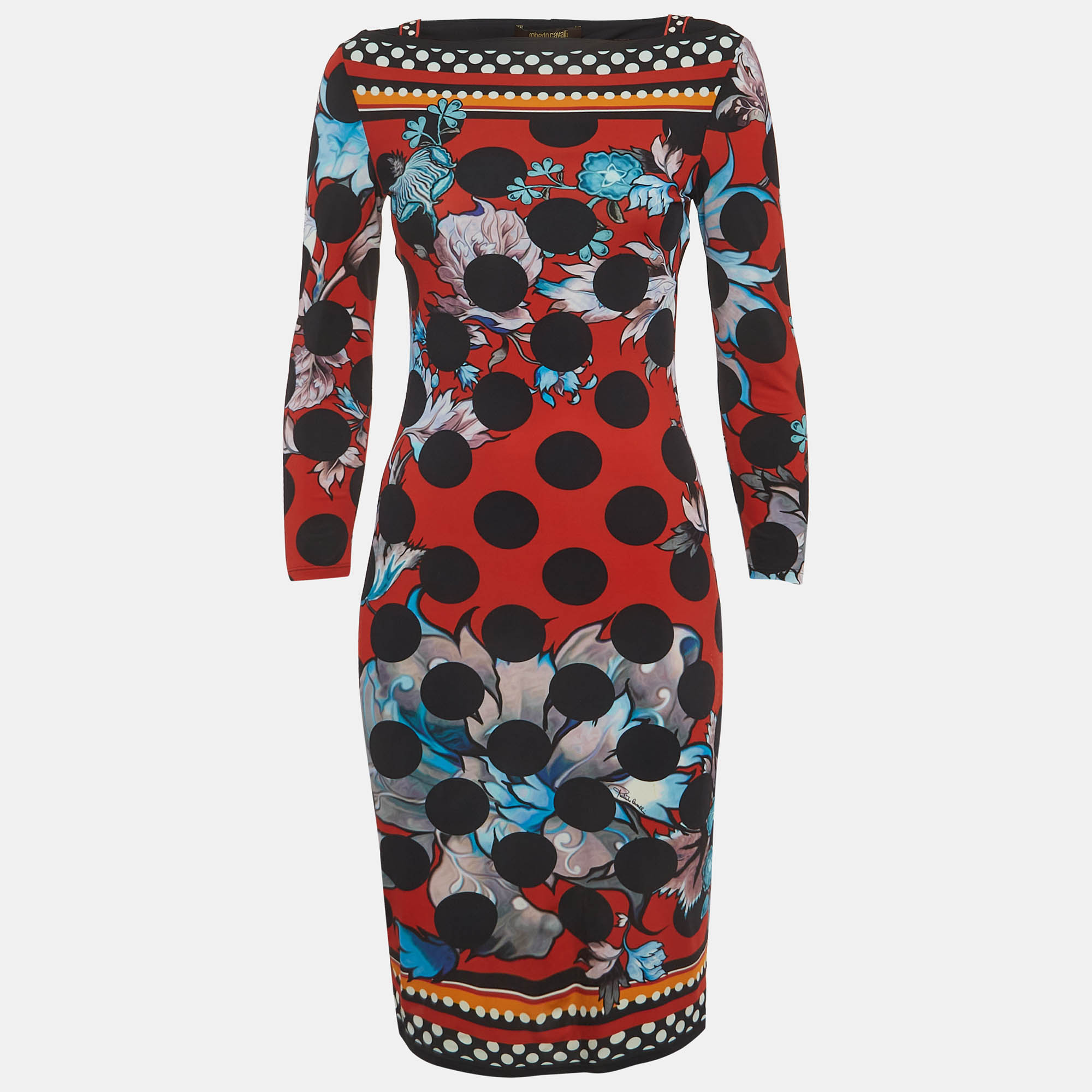 Roberto Cavalli Red Floral and Polka Dot Print Jersey Knit Mini Dress
