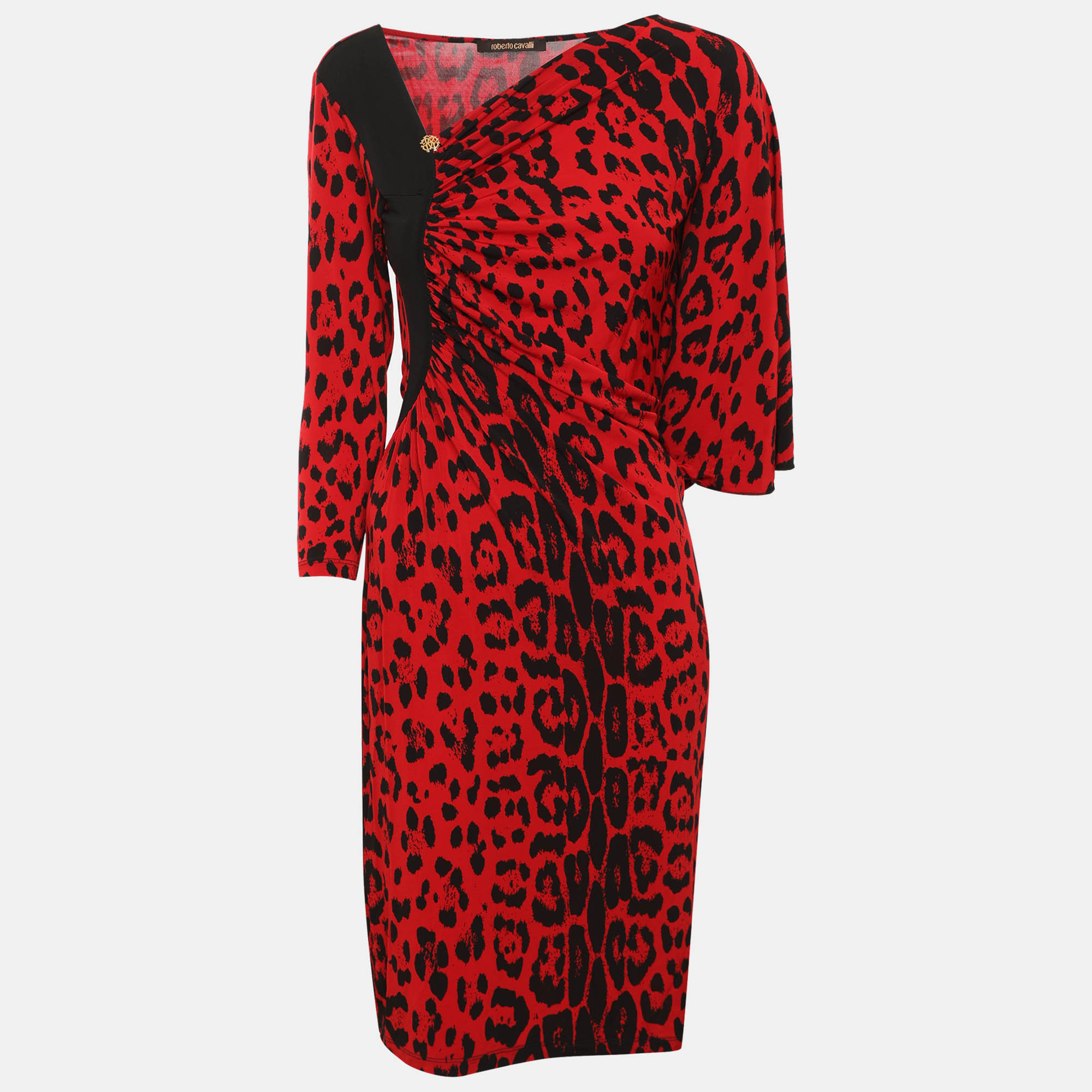 Roberto Cavalli RedBlack Jersey Midi Dress