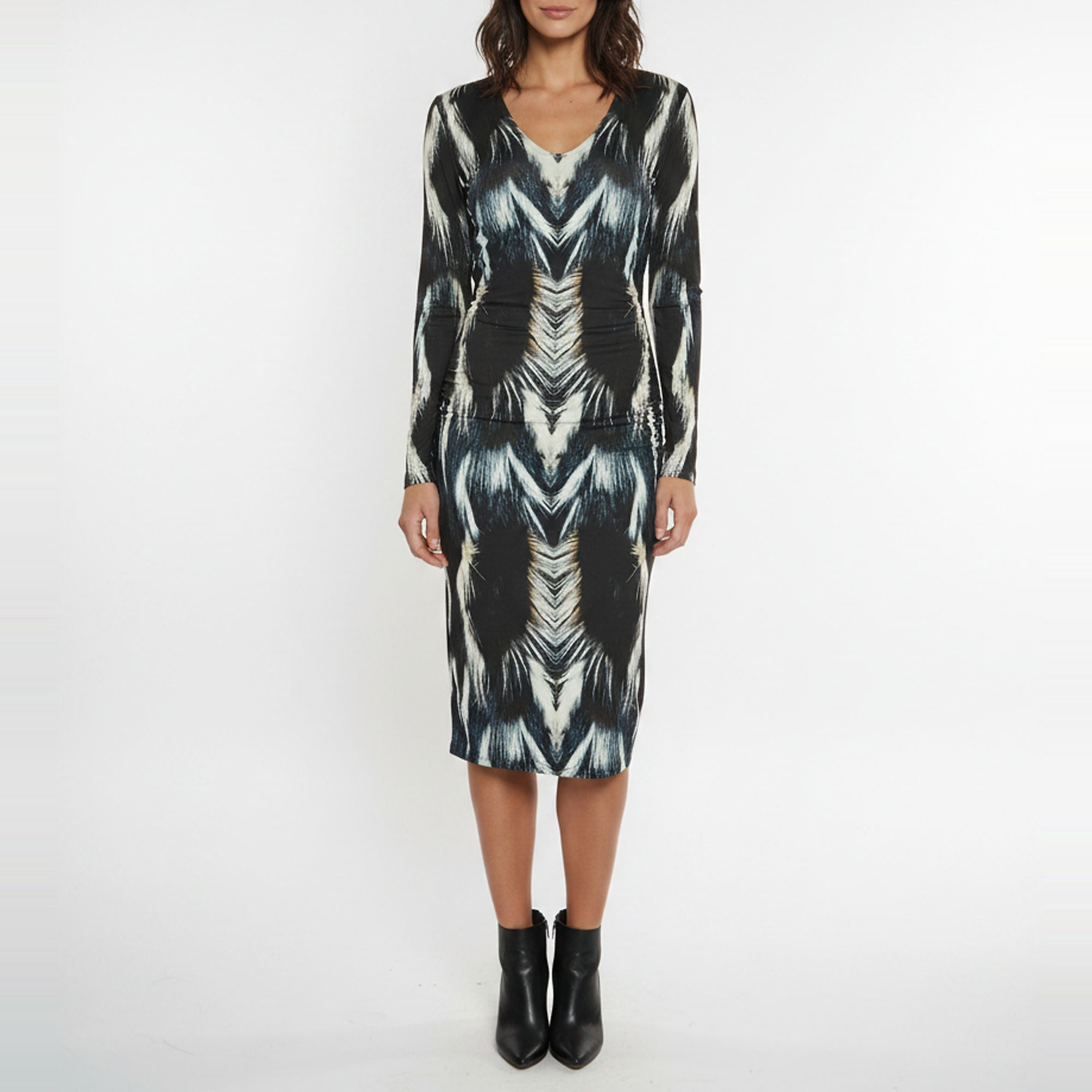 Roberto Cavalli Multicolor Printed Jersey V -Neck Midi Dress