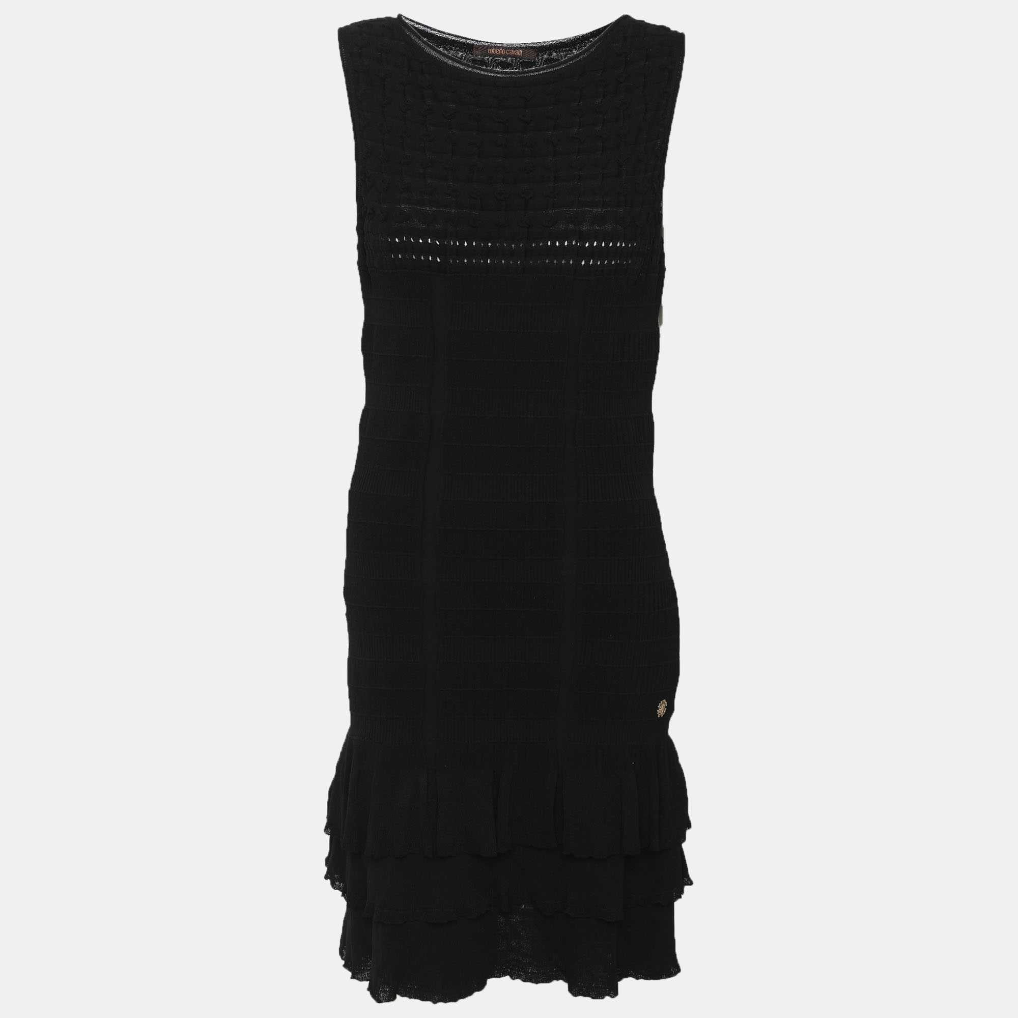 Roberto Cavalli Black Knit Midi Dress