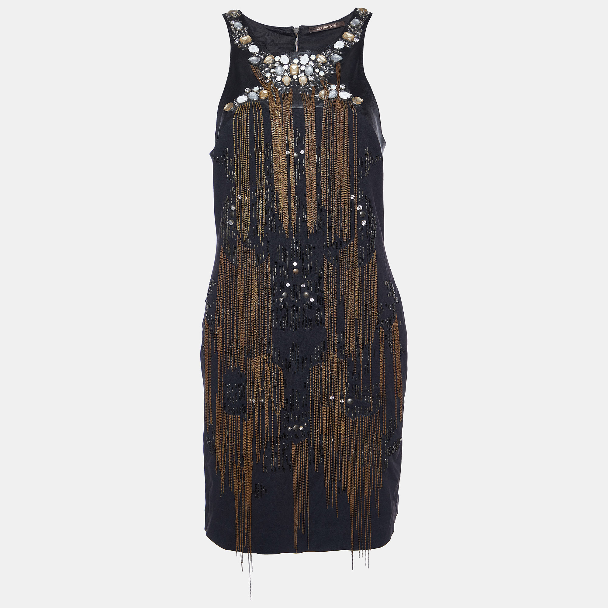 Roberto Cavalli Black Jersey Embellished Sleeveless Dress
