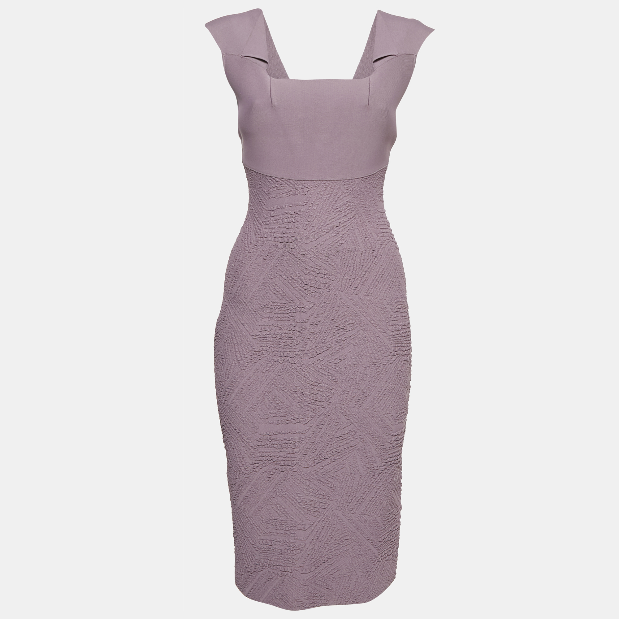 Roland Mouret Purple Textured Knit Sleeveless Bodycon Dress