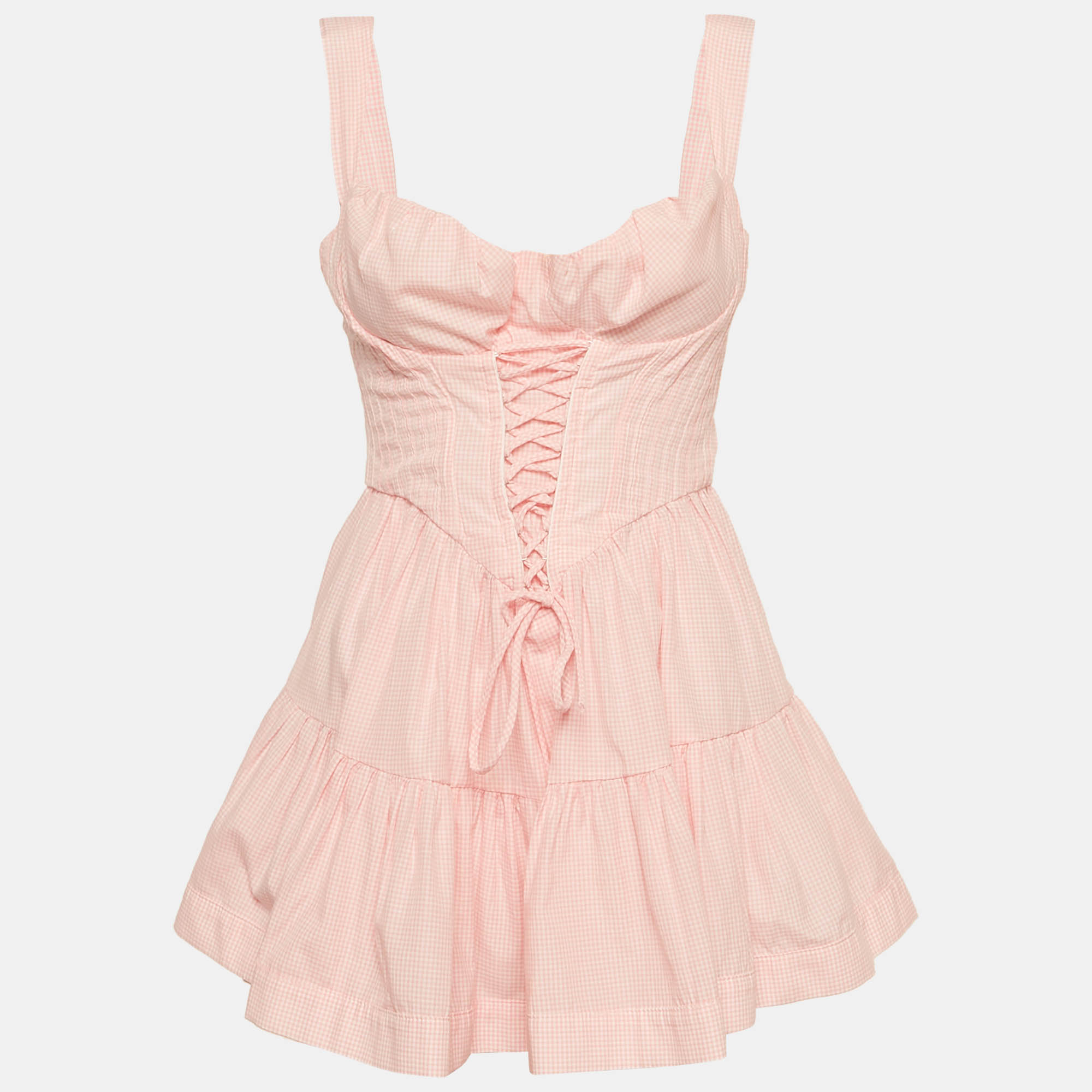 Sagaza PinkWhite Check Cotton Matilda Mini Dress