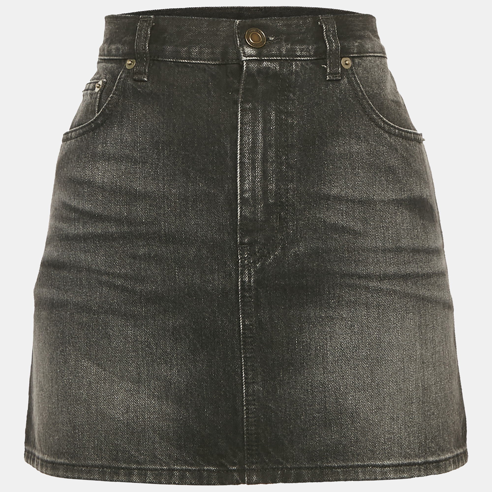 Saint Laurent Black Washed Denim Mini Skirt