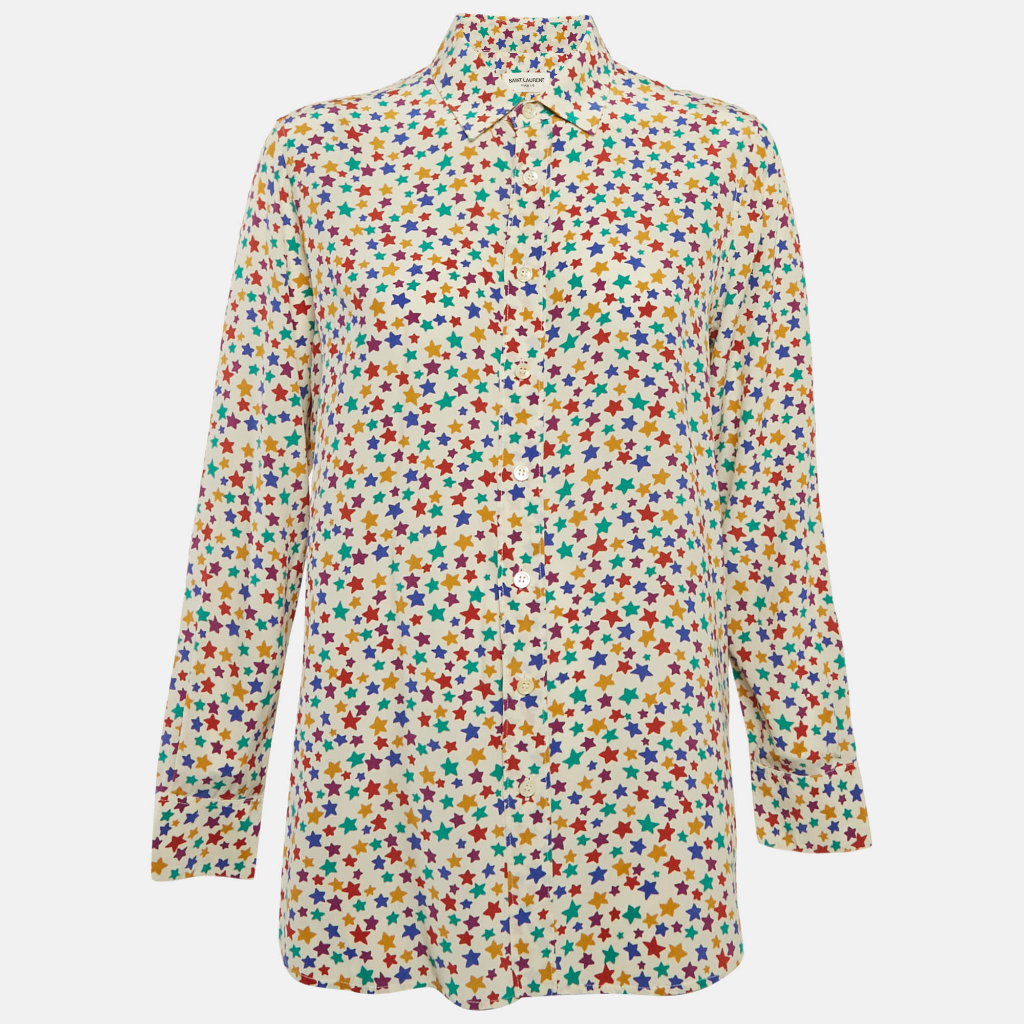 Saint Laurent Paris Printed Silk Button Up Blouse