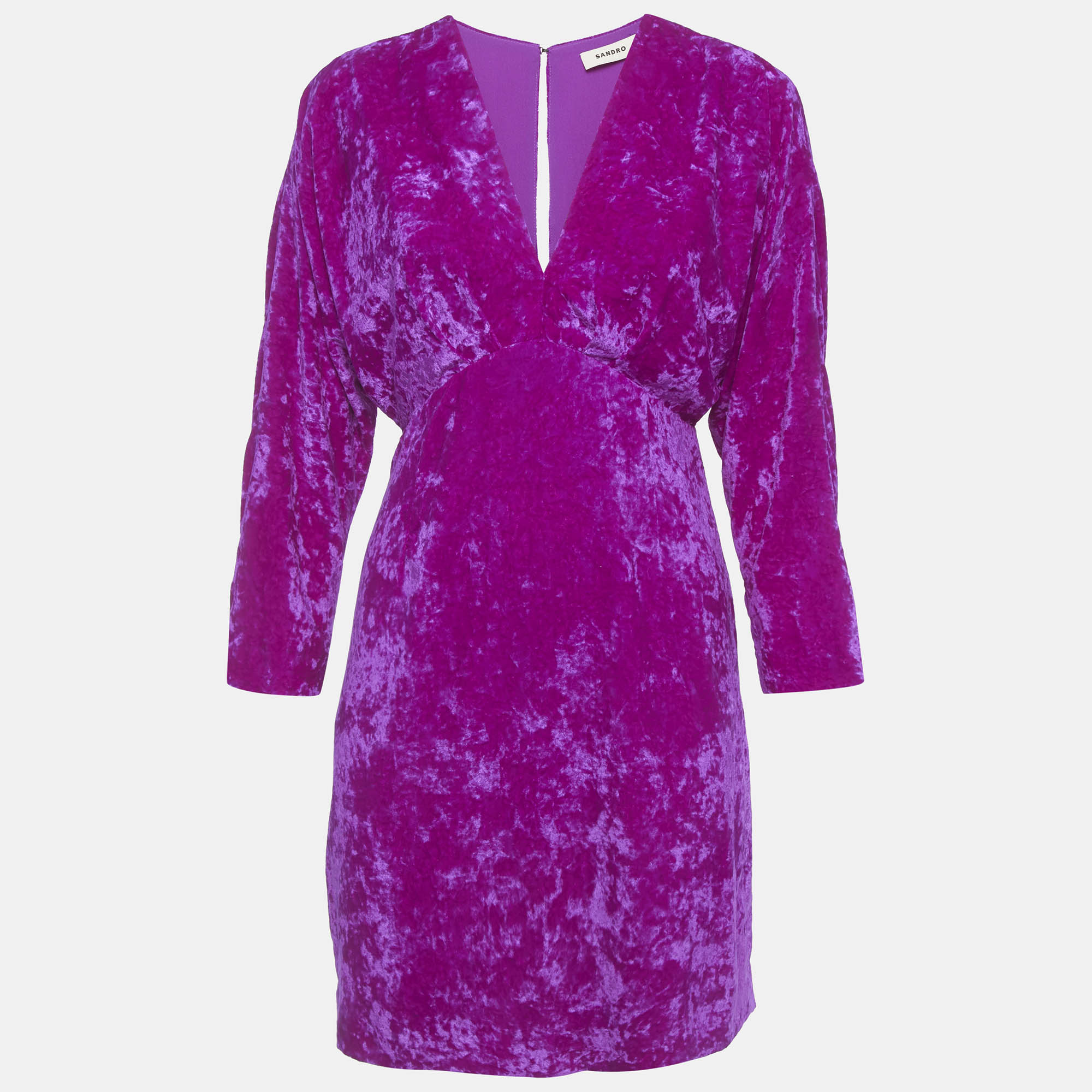 Sandro Fuchsia Velvet V-Neck Mini Dress