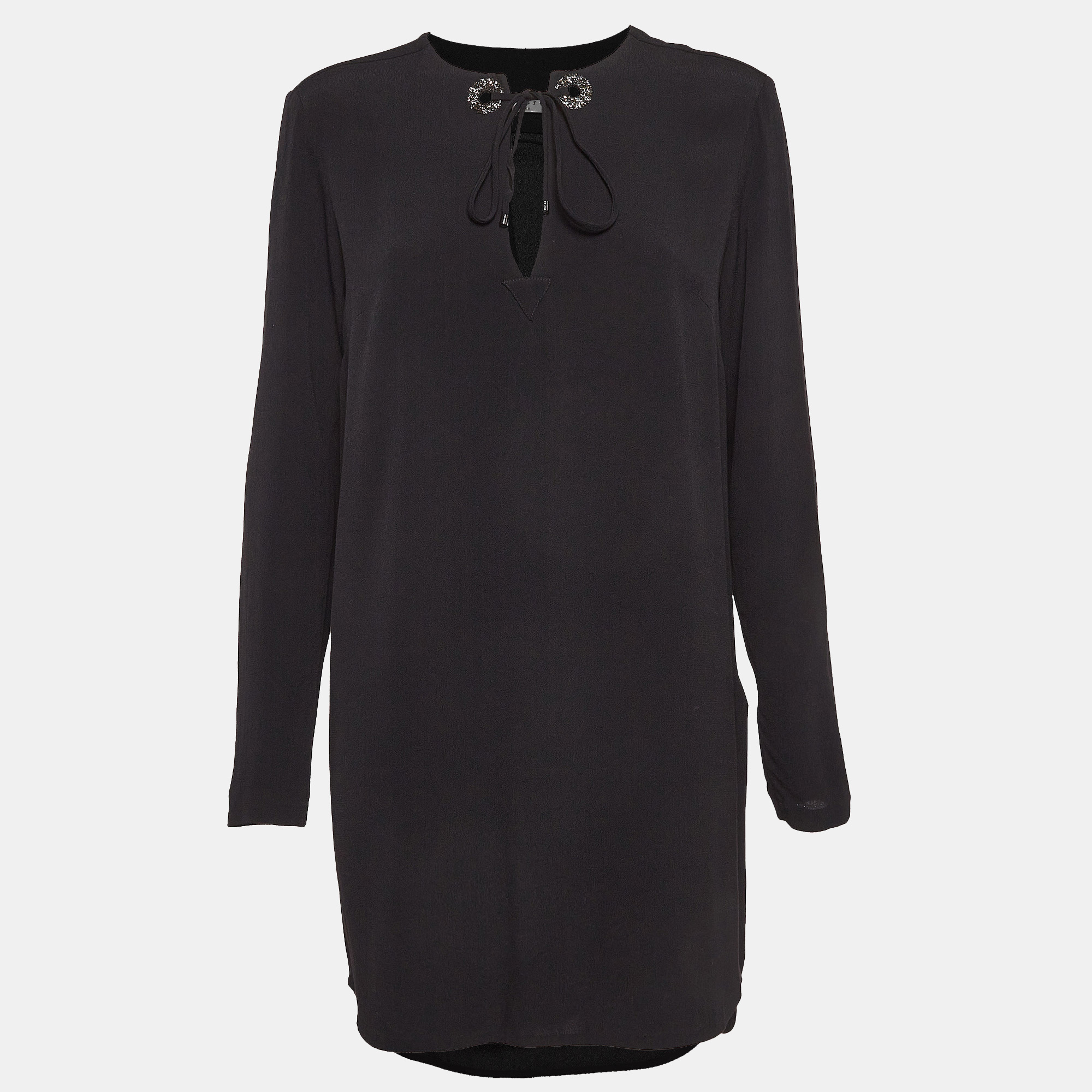 Sandro Black Black Crystal Embellished Crepe Tunic Dress