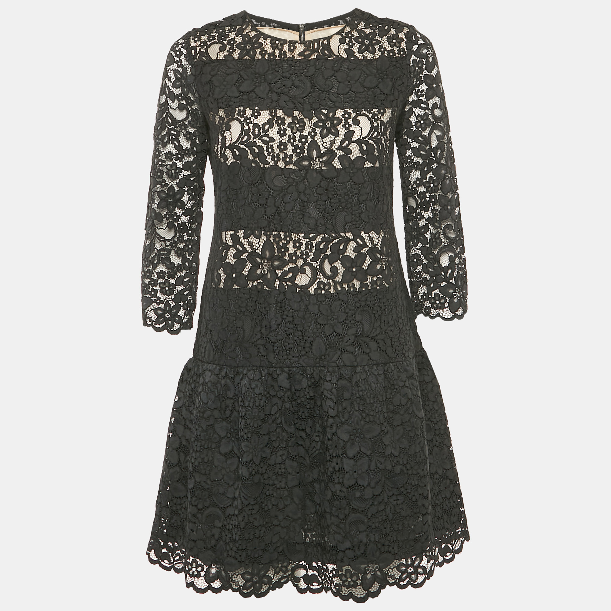 Sandro Black Lace Sheer Pleated Mini Dress