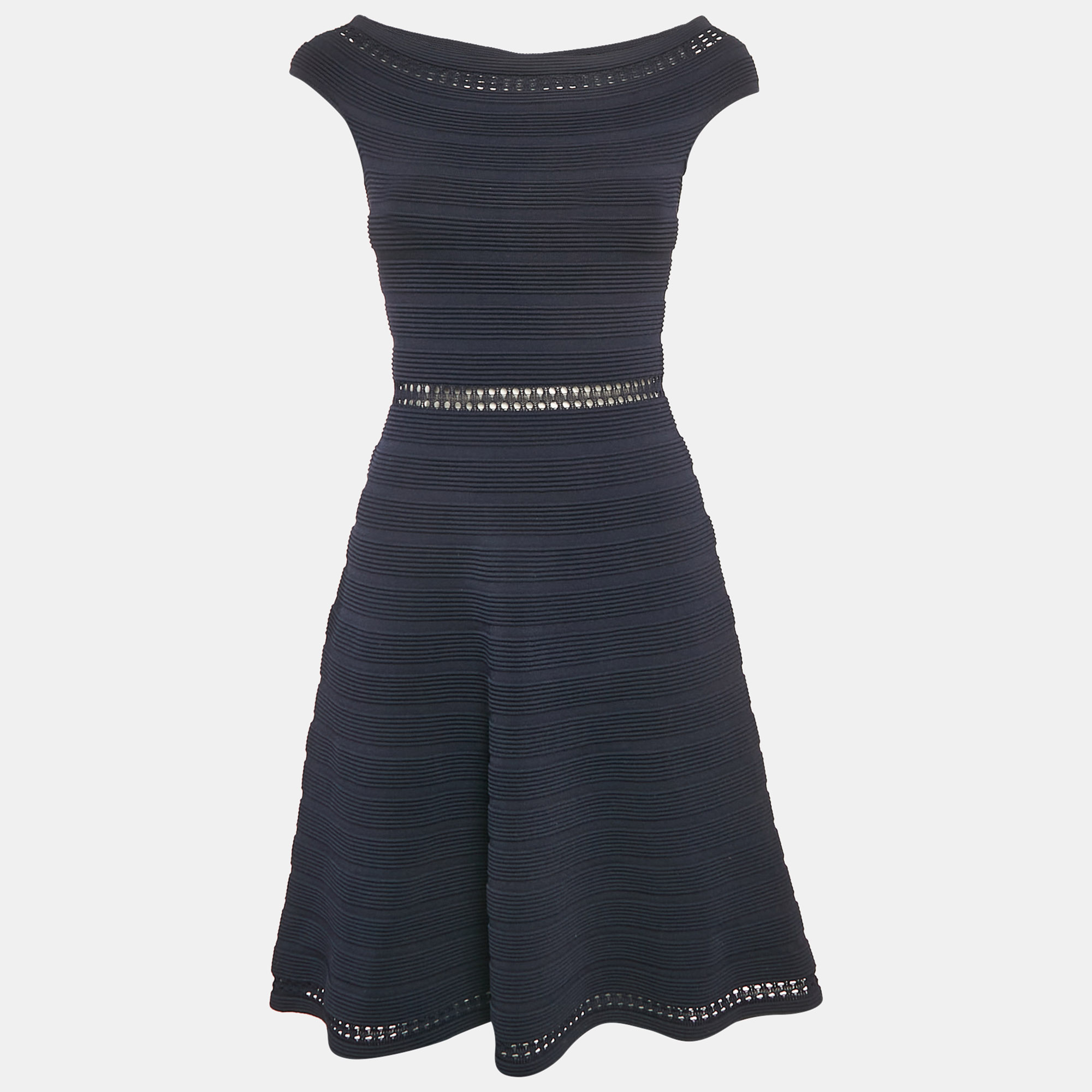 Sandro Navy Blue Patterned Knit Sleeveless Mini Dress