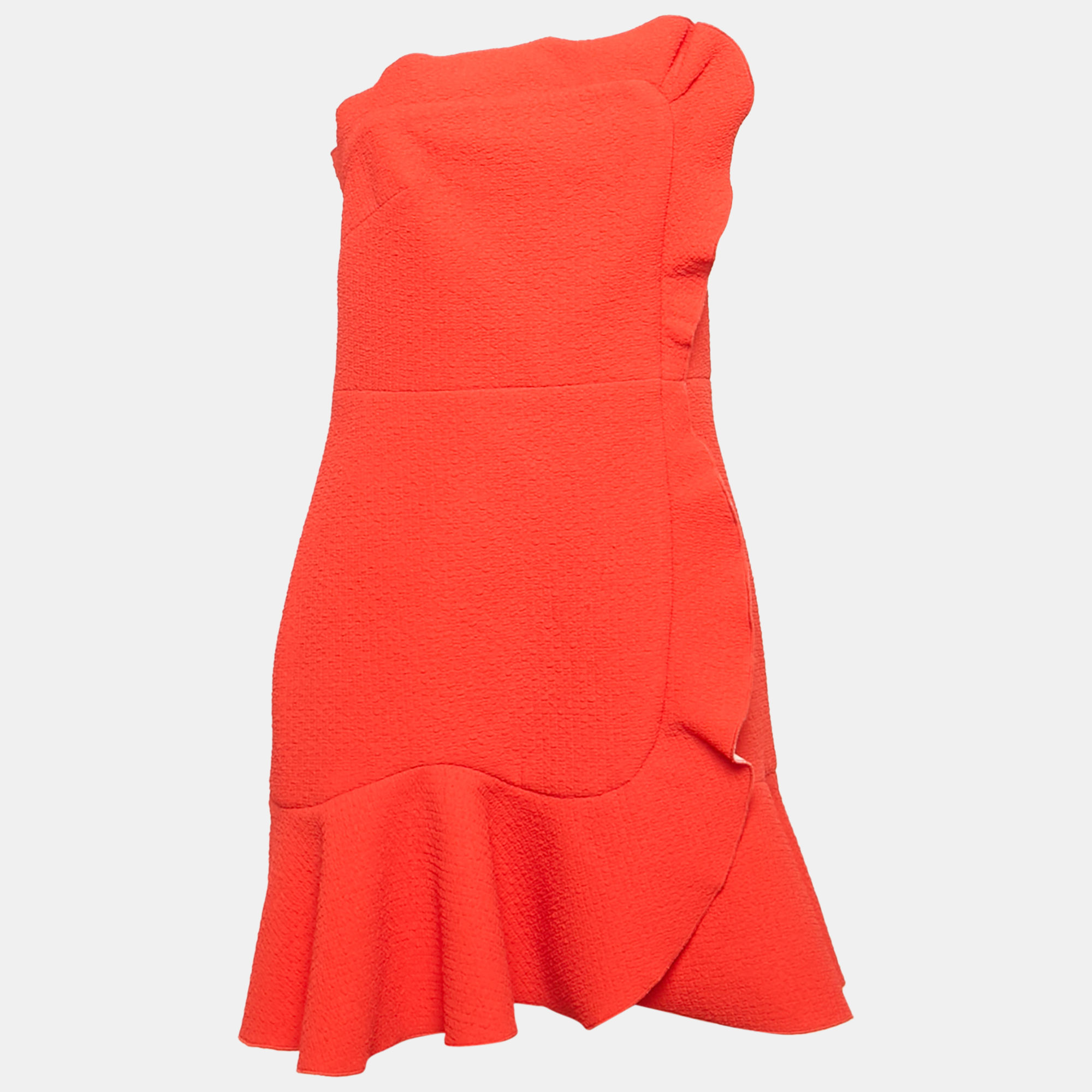 Sandro Orange Textured Jersey Ruffled Mini Dress