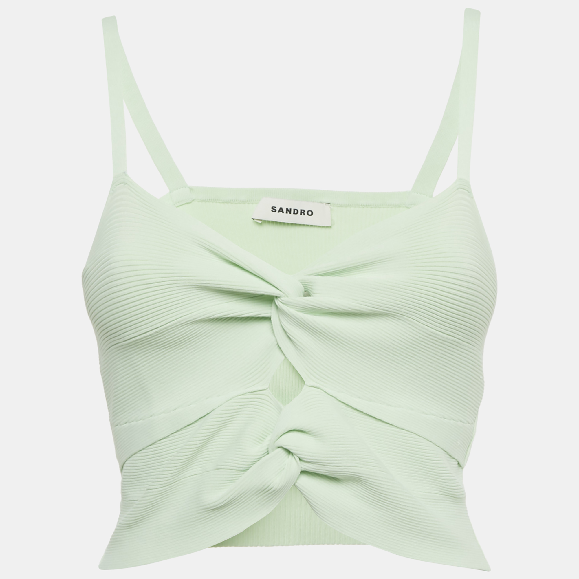 Sandro Light Green Rib Knit Cut-Out Crop Top