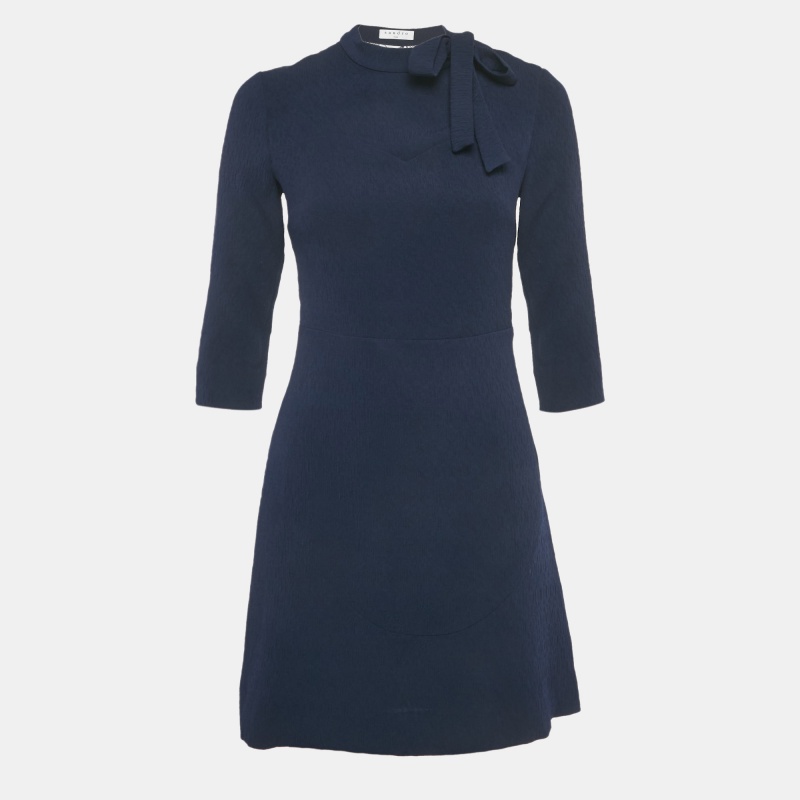 Sandro Navy Blue Crepe Lace Panel Jovane Mini Dress