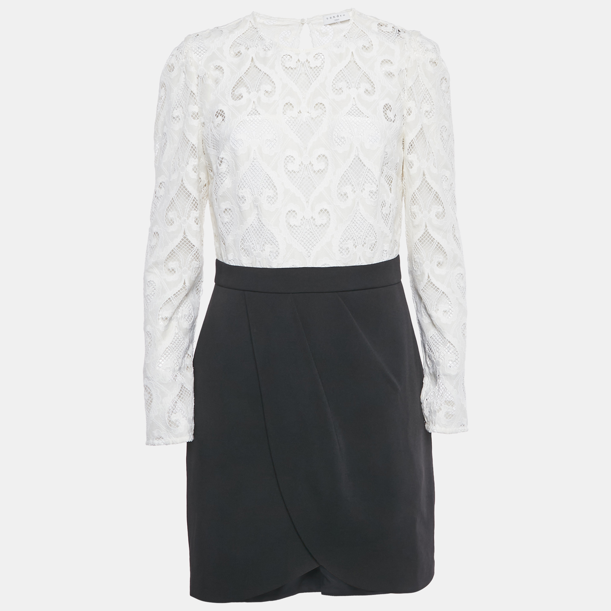 Sandro WhiteBlack Lace Camelia Mini Dress