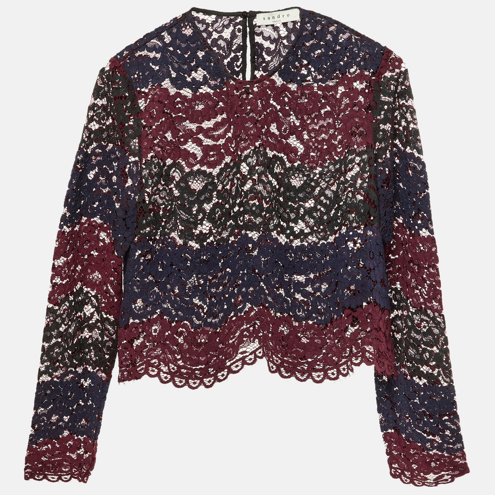 Sandro Maroon Floral Lace Scalloped Crop Top