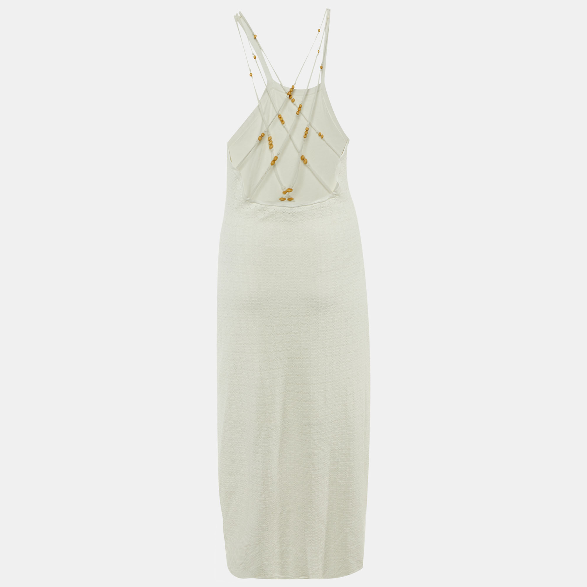 Sandro White Bead Embellished Detail Knit Midi Dress