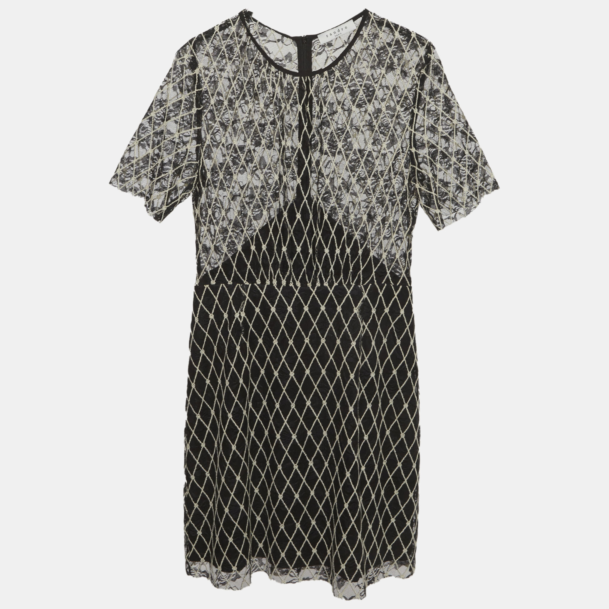 Sandro Black Embroidered Tulle Mini Dress