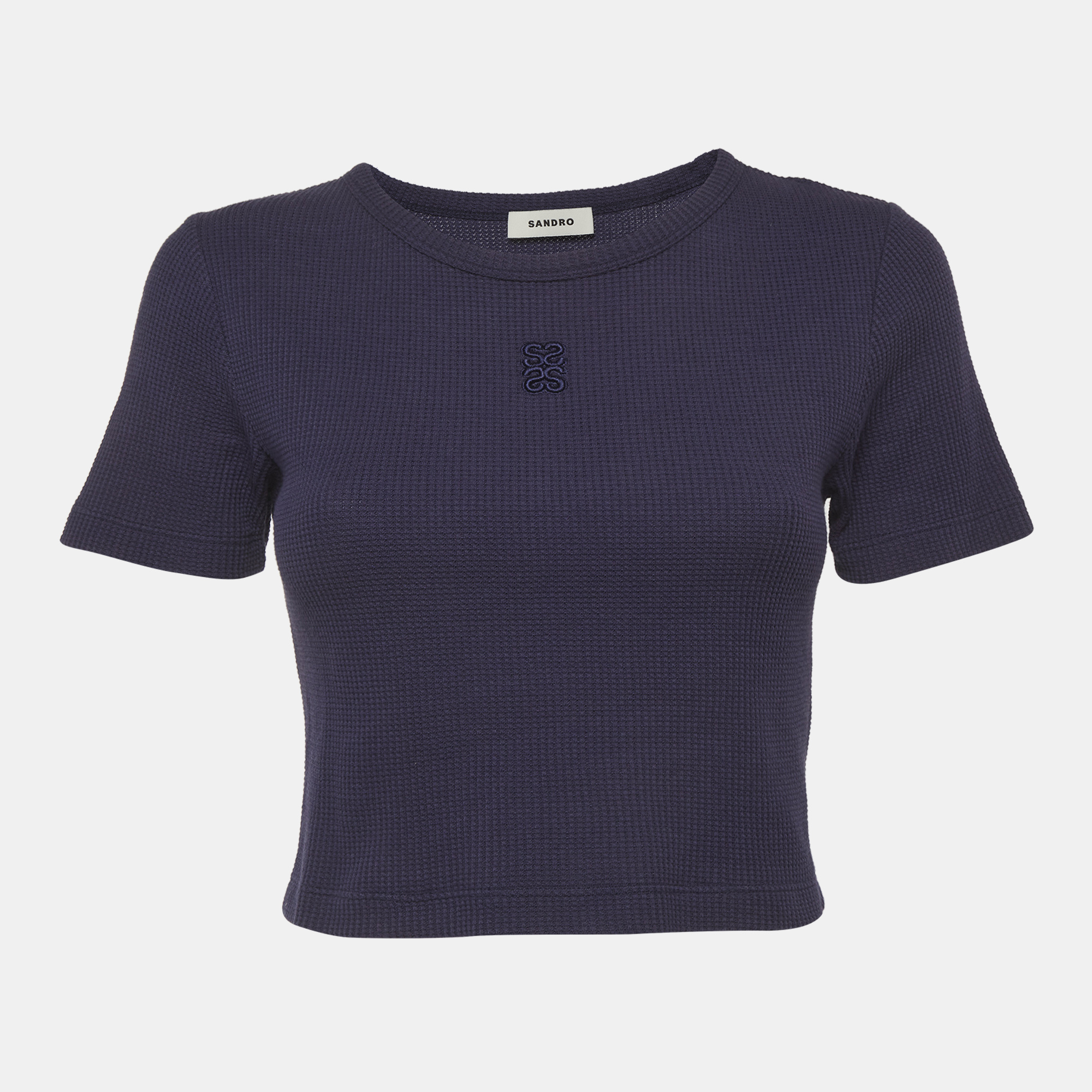 Sandro Blue Waffle Knit Crop Top