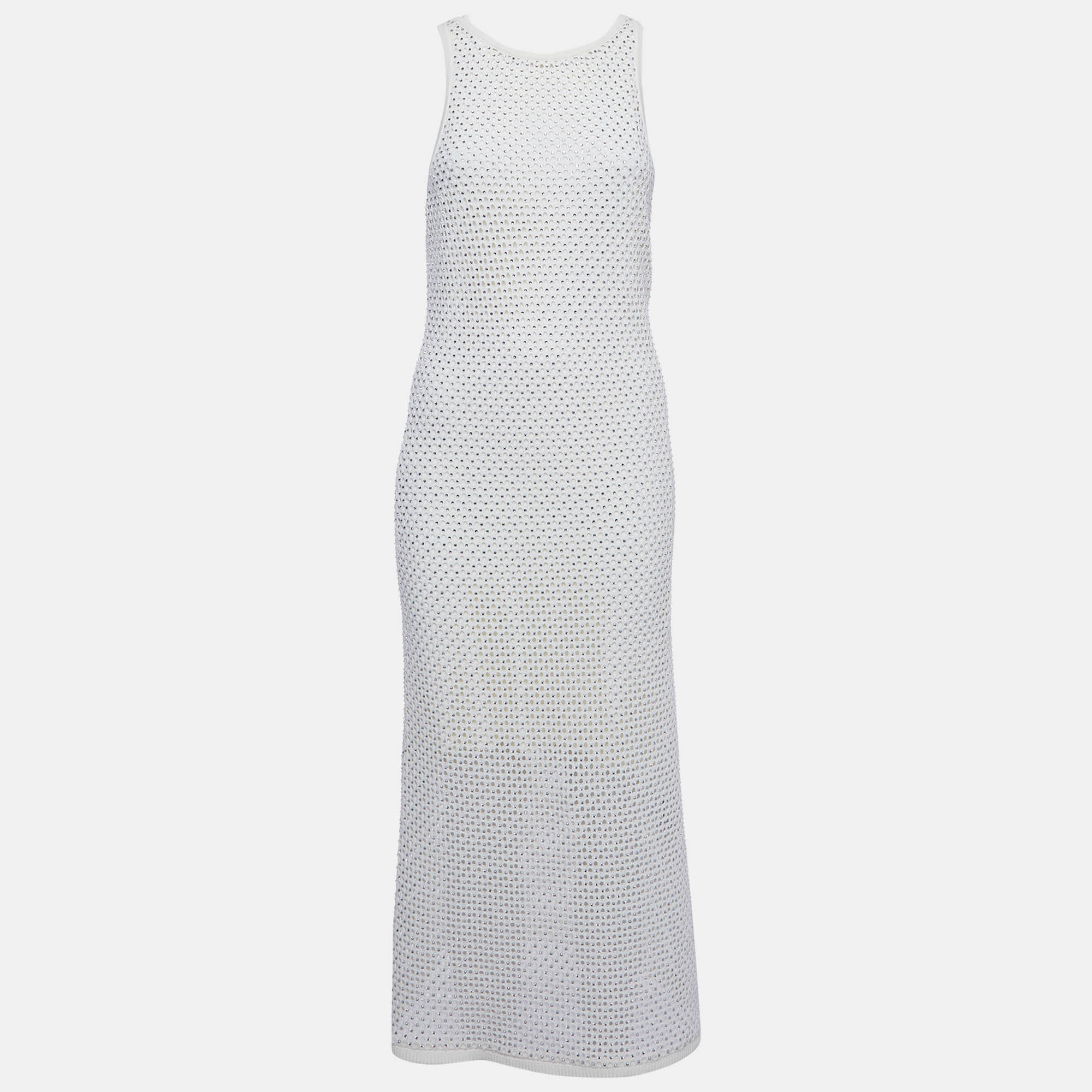 Sandro Off White Knit Embellished Maxi Dress