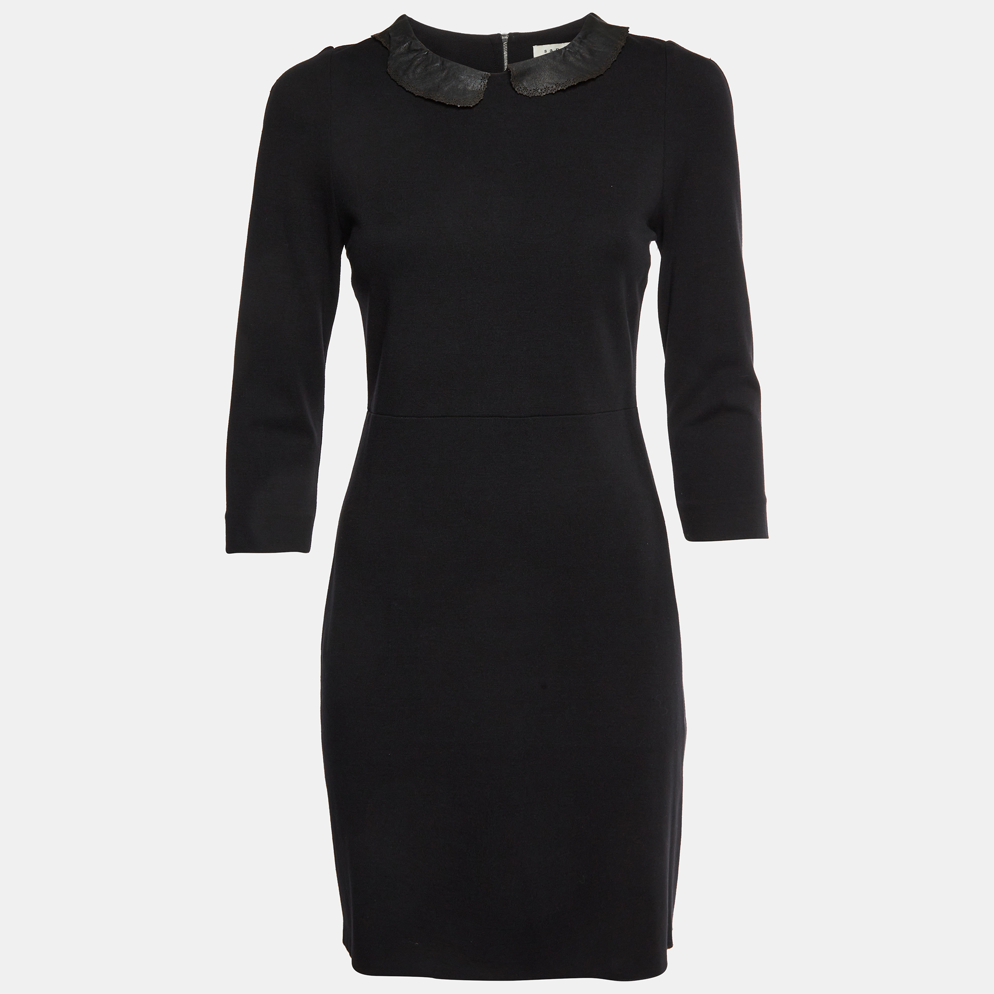 Sandro Black Jersey Peter Pan Collar Knee Length Dress