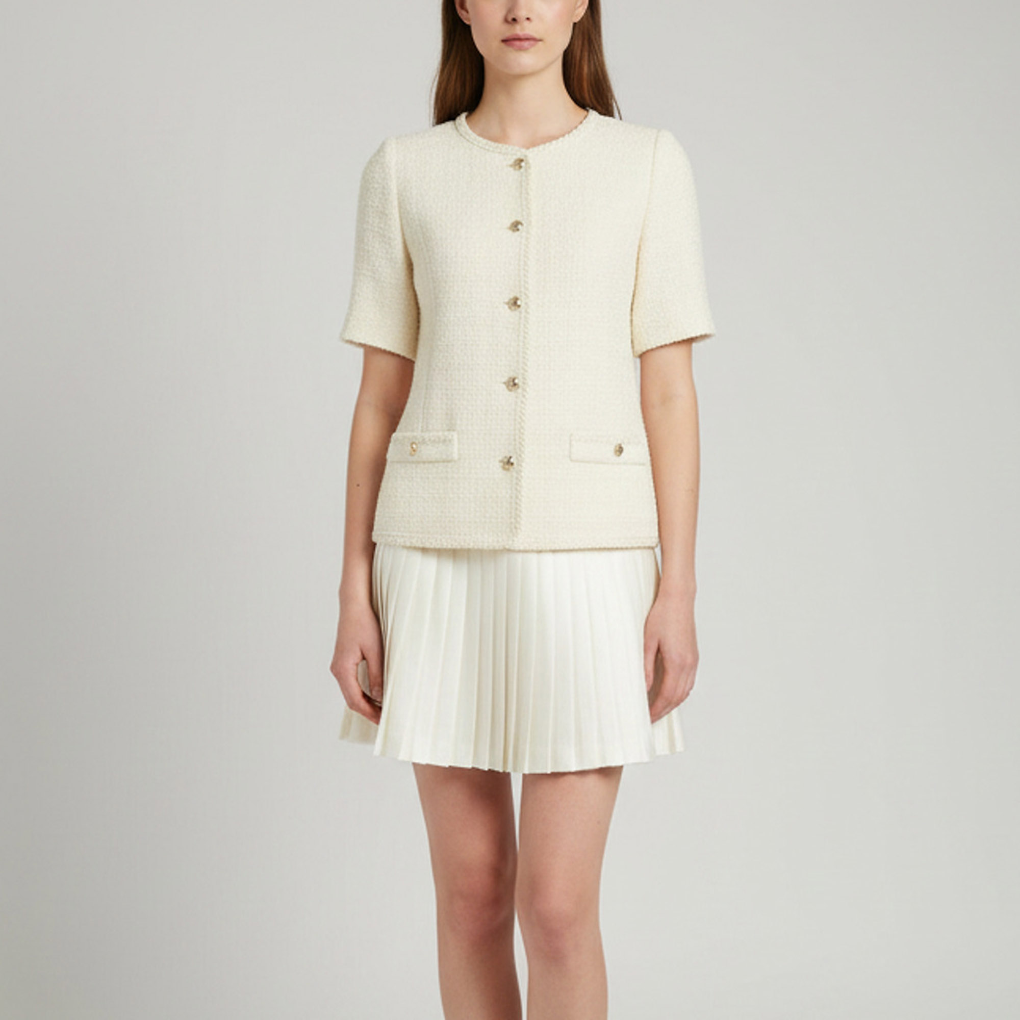 Sandro Off White Tweed Pleated Skirt Isabel Mini Dress