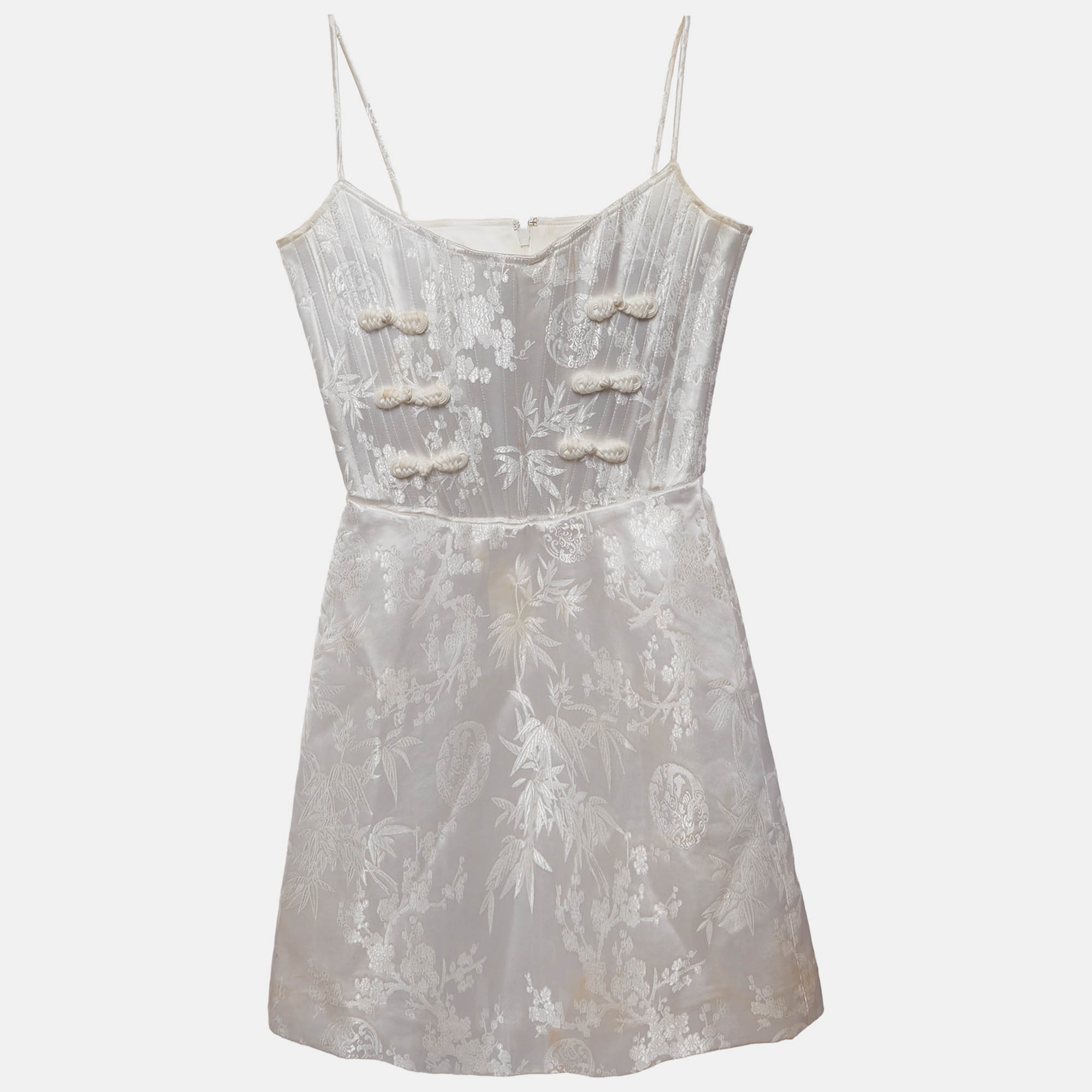 SaU Lee White Silk Jacquard Joey Mini Dress