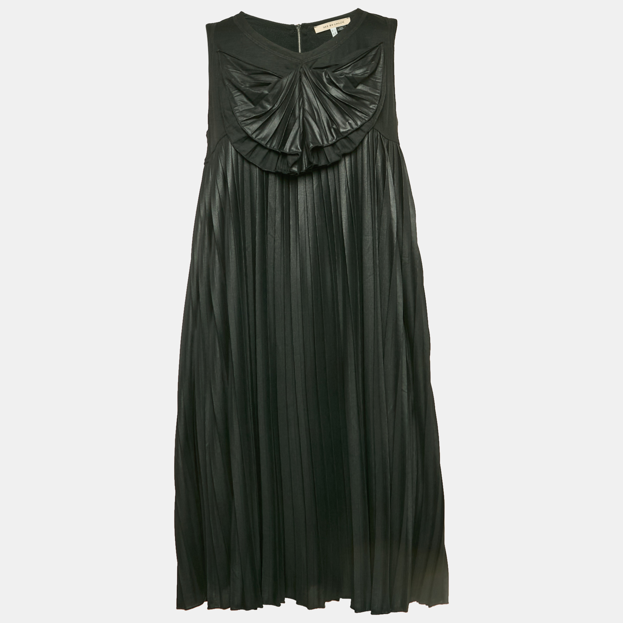 See by Chloe Black Pleated A-Line Sleeveless Mini Dress