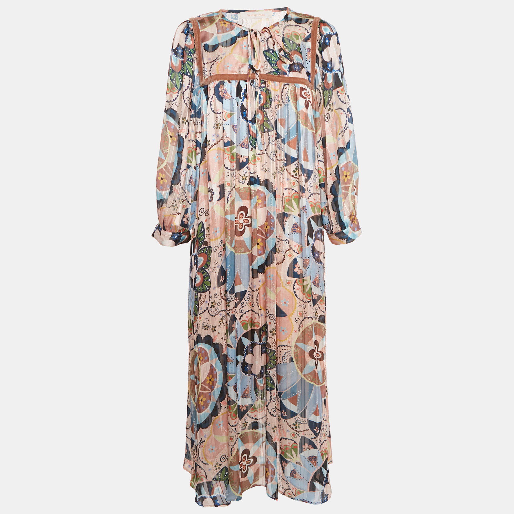 See by Chloe Pink Floral Print Crepe Midi Dress