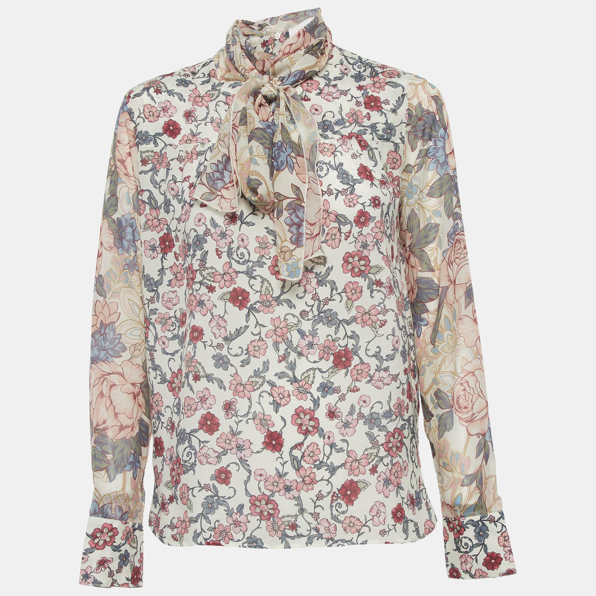 See by Chloe Multicolour Floral Print Chiffon Neck Tie Blouse