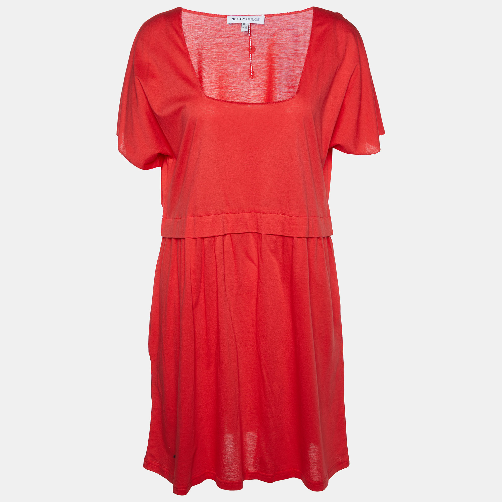 See by Chloé Coral Red Cotton Knit Mini Dress