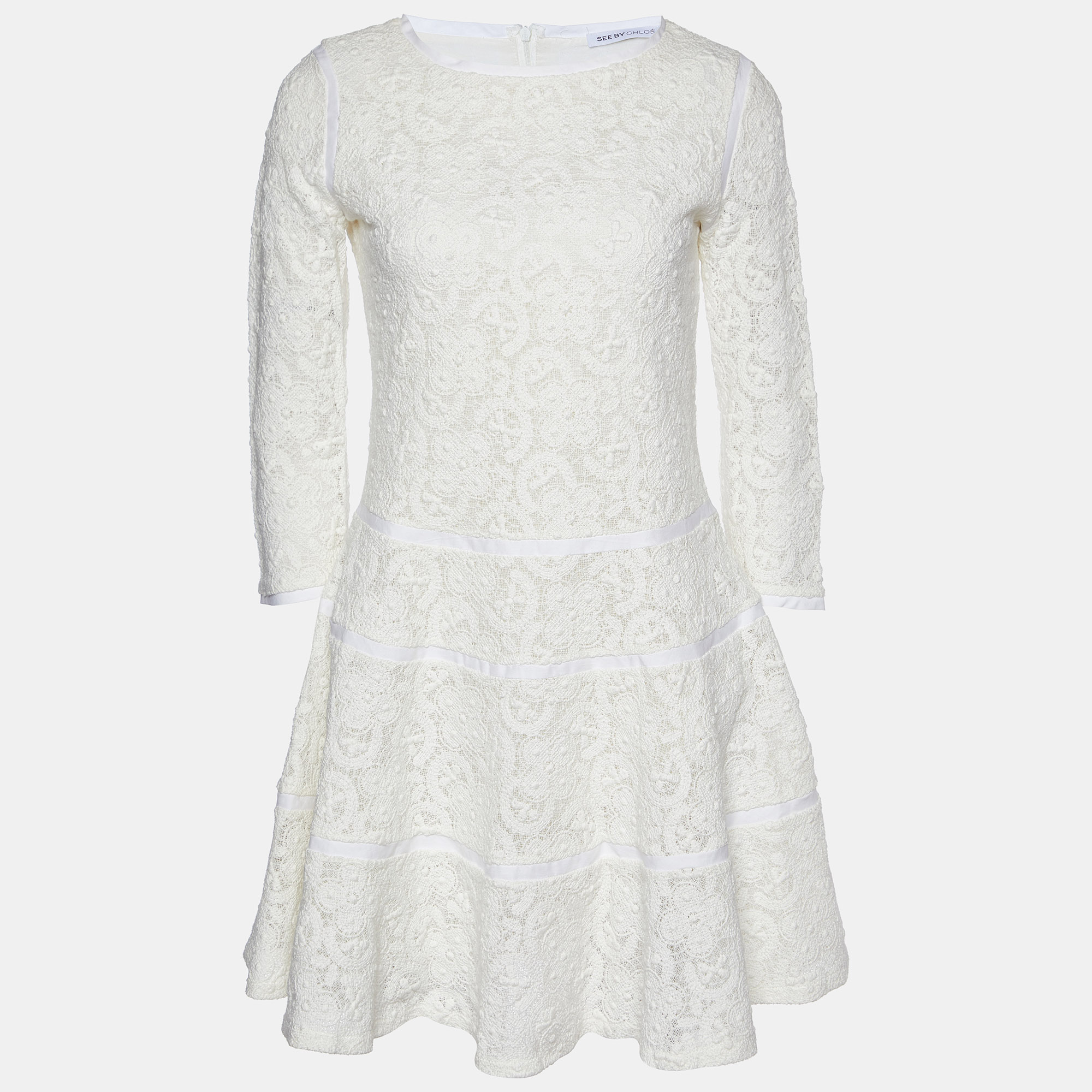 See by Chloe White Crochet Lace Fit & Flare Dress