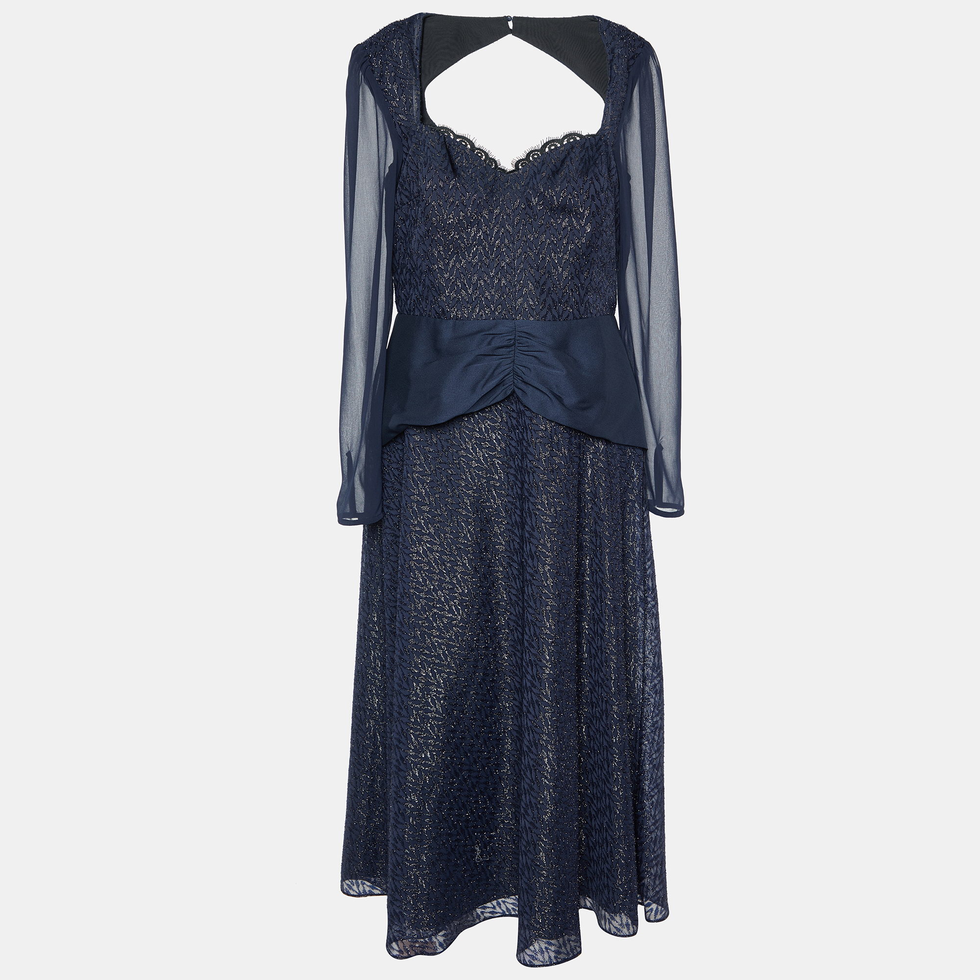 Self-Portrait Navy Blue Metallic Fil Coupe Midi Dress