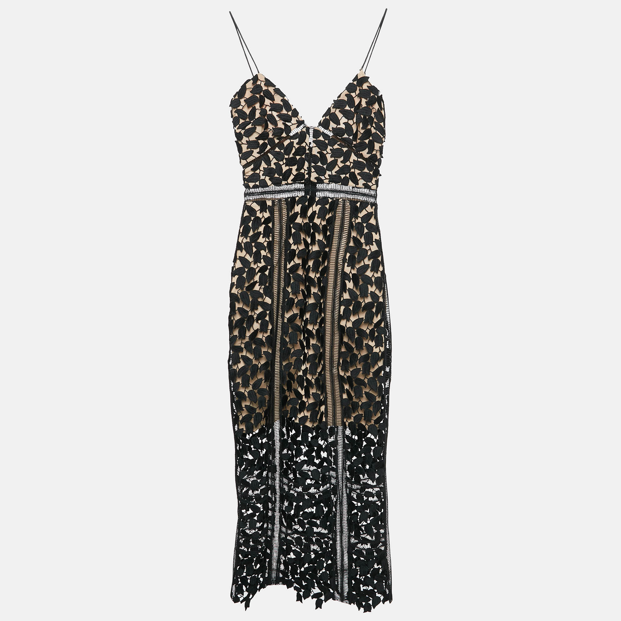 Self-Portrait Black Guipure Lace Sleeveless Midi Dress