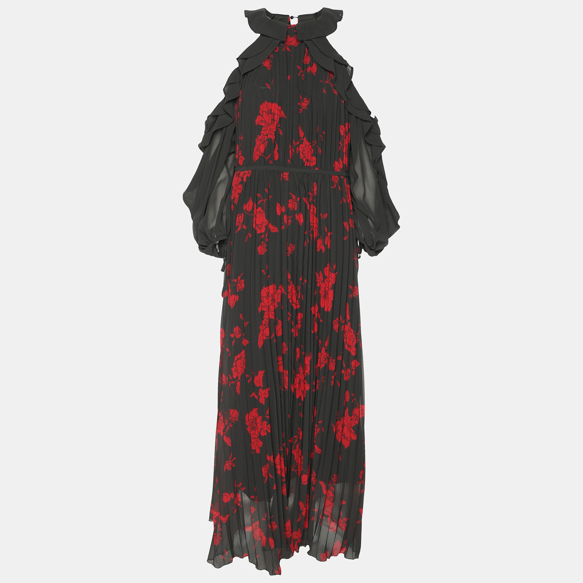 Self-Portrait RedKhaki Rose Print Polyester Maxi Dress