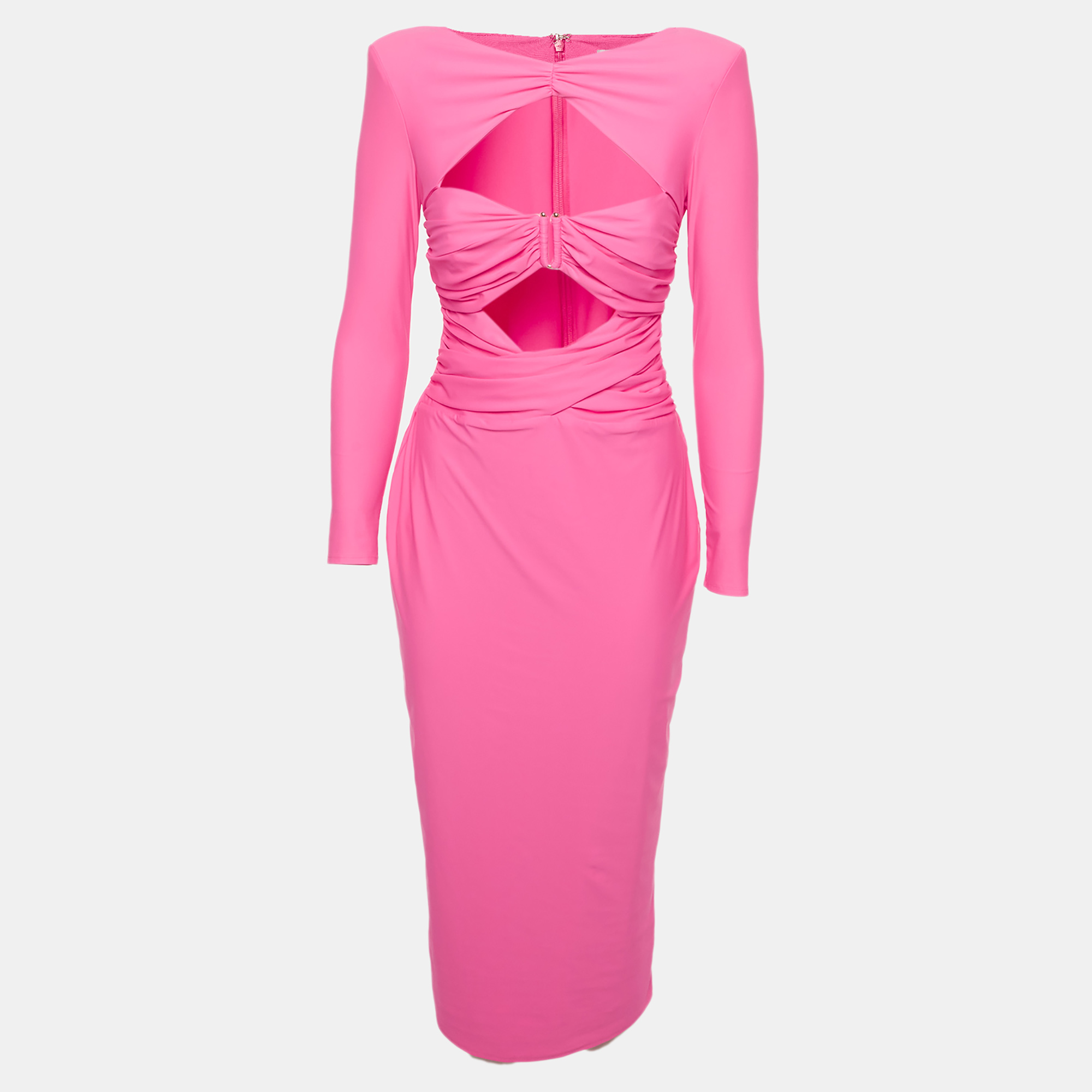Self-Portrait Pink Jersey Cut Out Ruched Midi Dress
