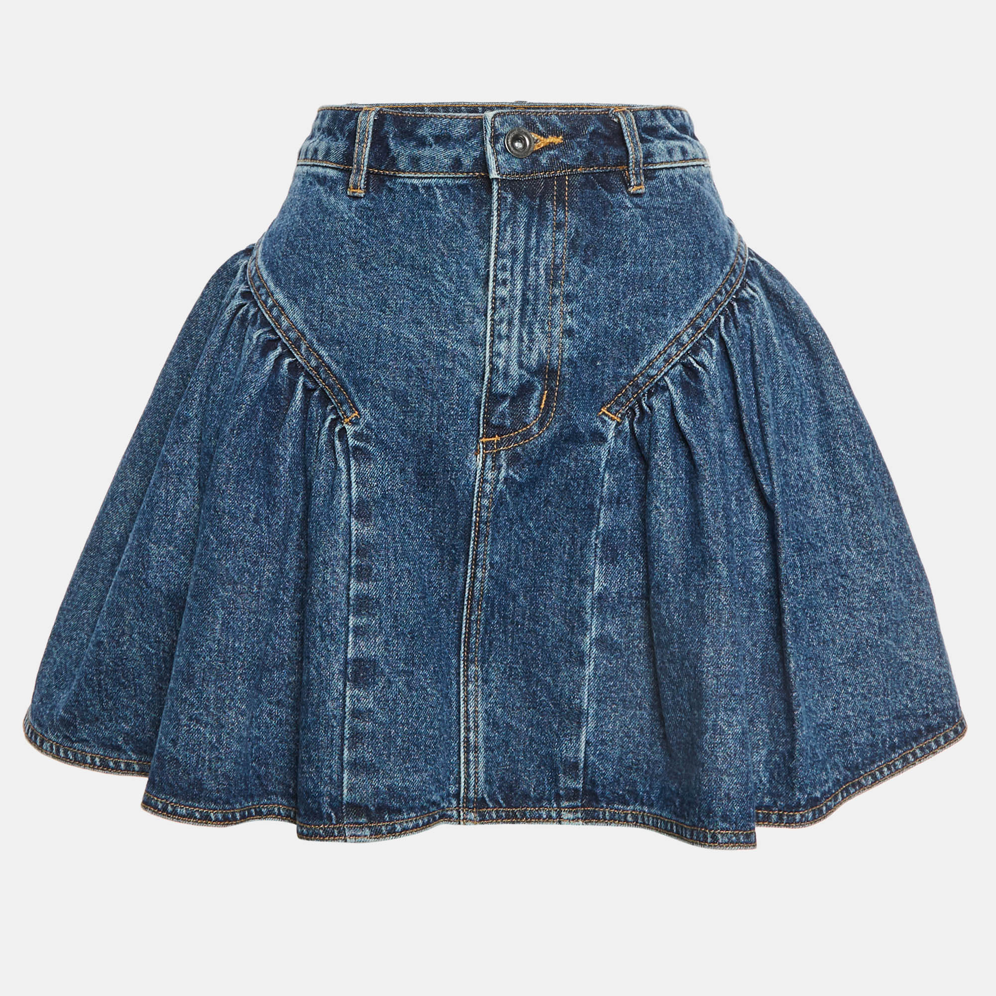 Self-Portrait Blue Denim Flared Mini Skirt