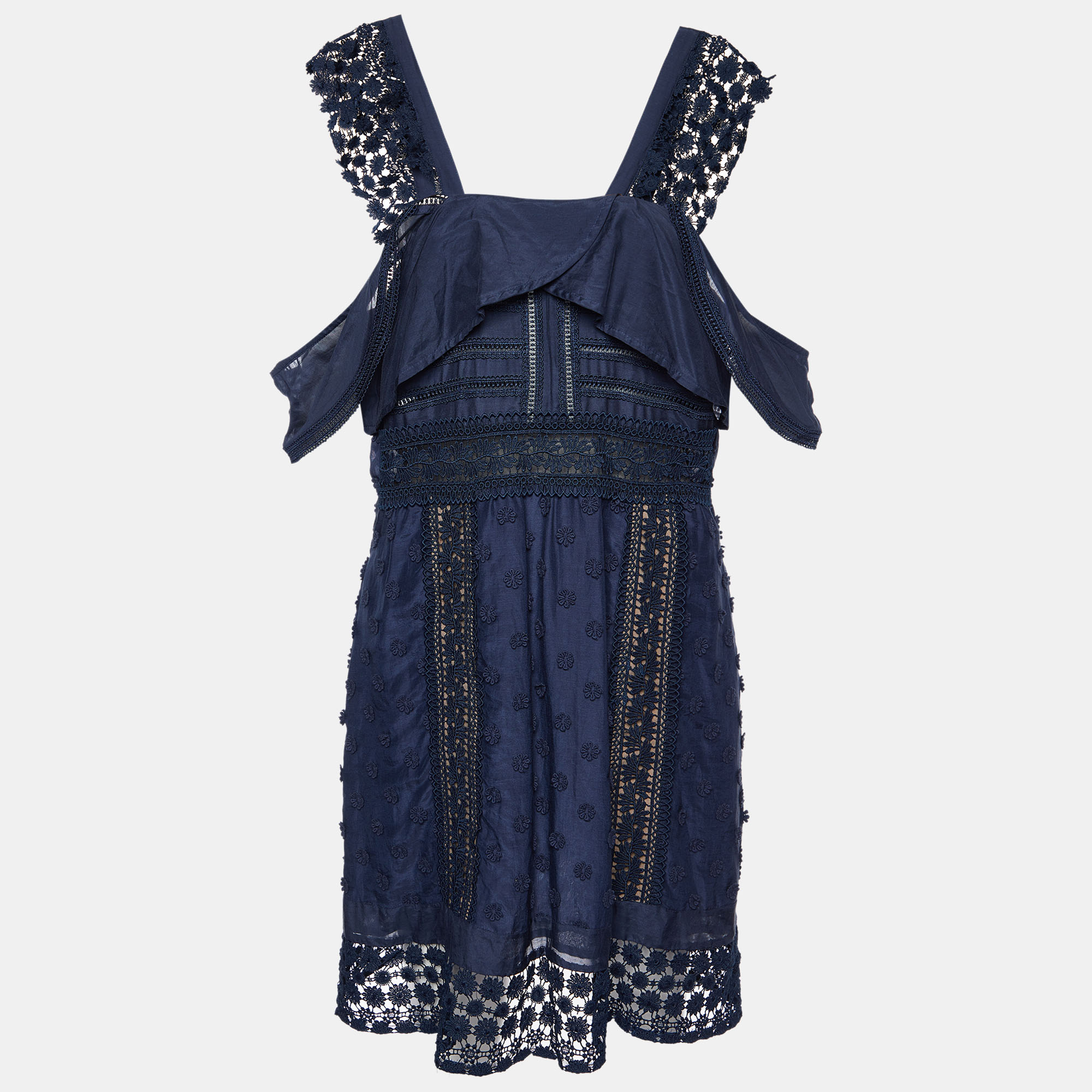 Self-Portrait Navy Blue Lace Paneled Bluebell Midi Dress